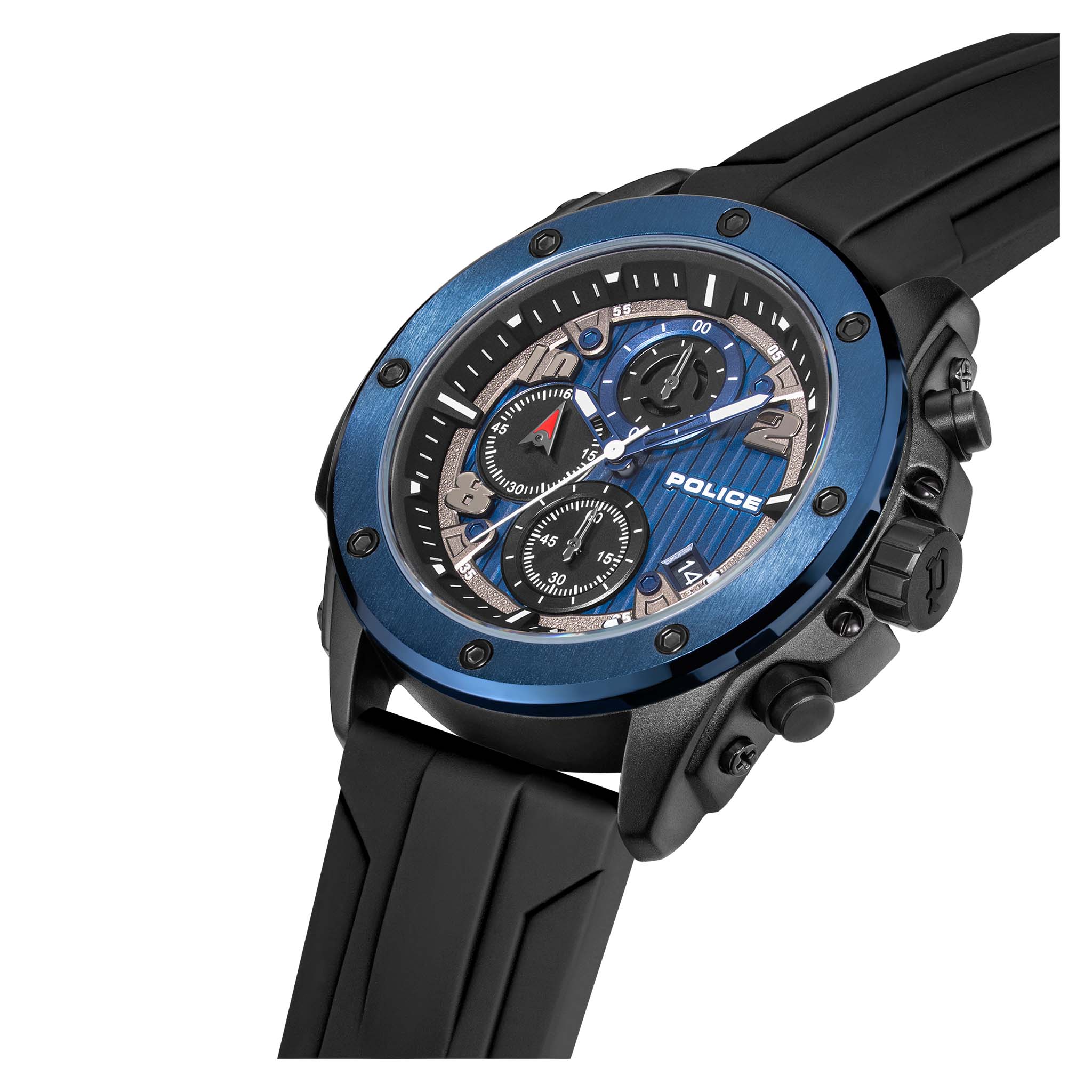 Police Black Silicone Blue Dial Men's Watch - PEWGO00777X0