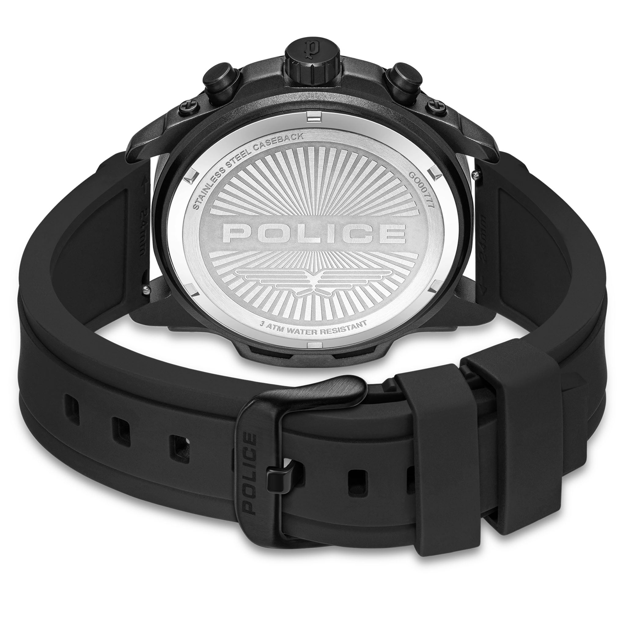 Police Black Silicone Blue Dial Men's Watch - PEWGO00777X0