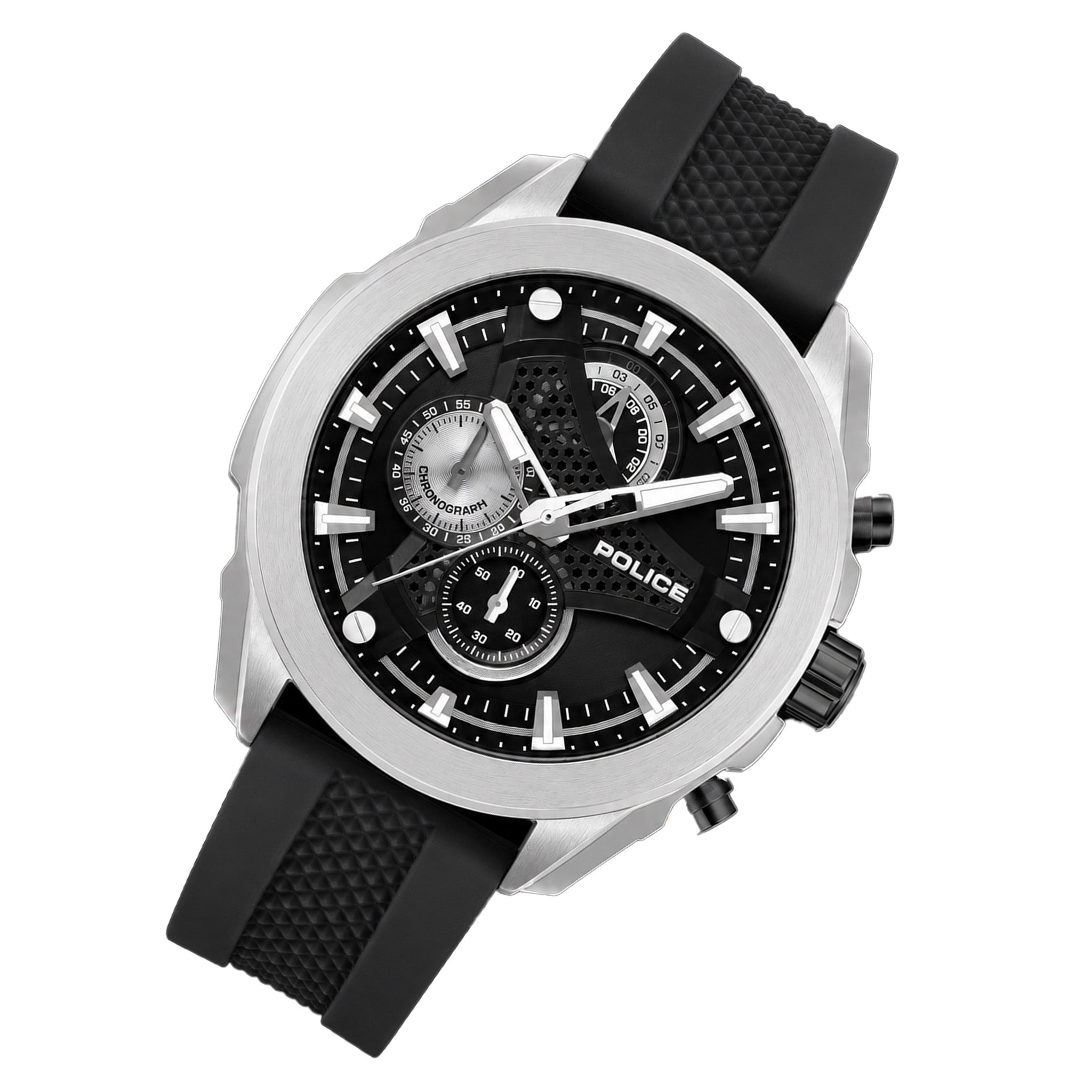 Police Silicone Black Dial Chronograph Men's Watch - PEWGO0093001