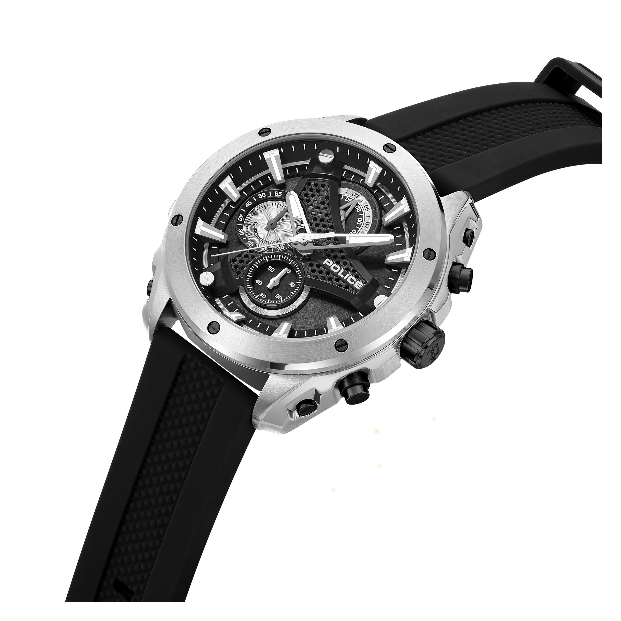 Police Silicone Black Dial Chronograph Men's Watch - PEWGO0093001