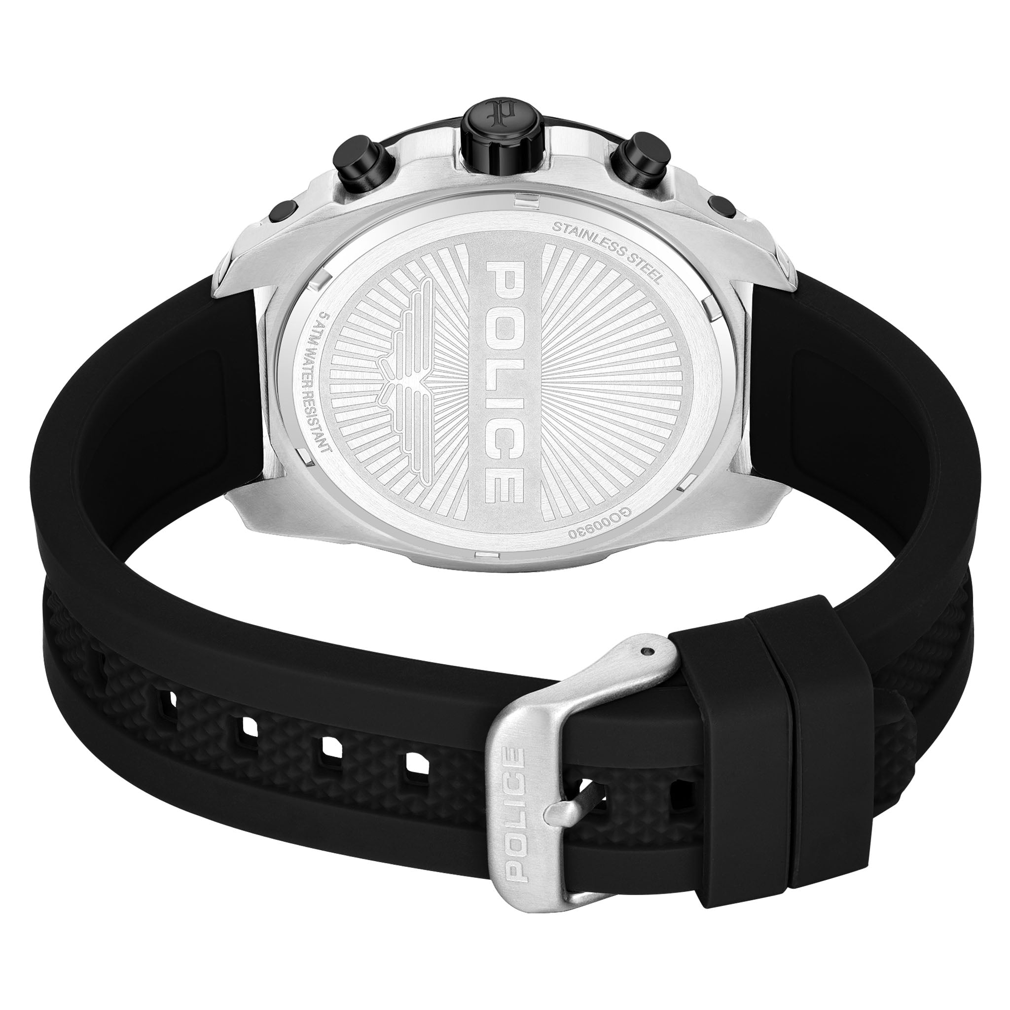 Police Silicone Black Dial Chronograph Men's Watch - PEWGO0093001
