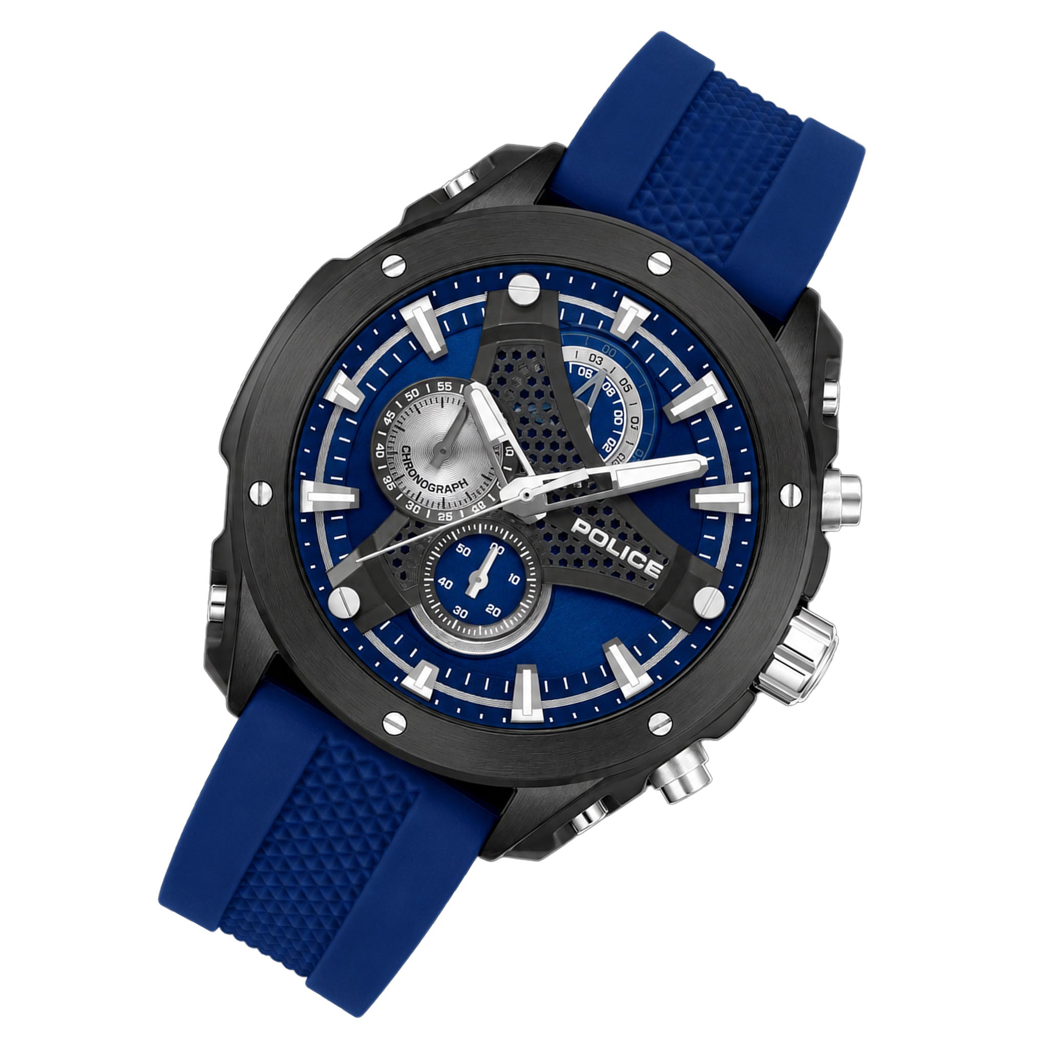 Police Blue Silicone Chronograph Men's Watch - PEWGO0093002