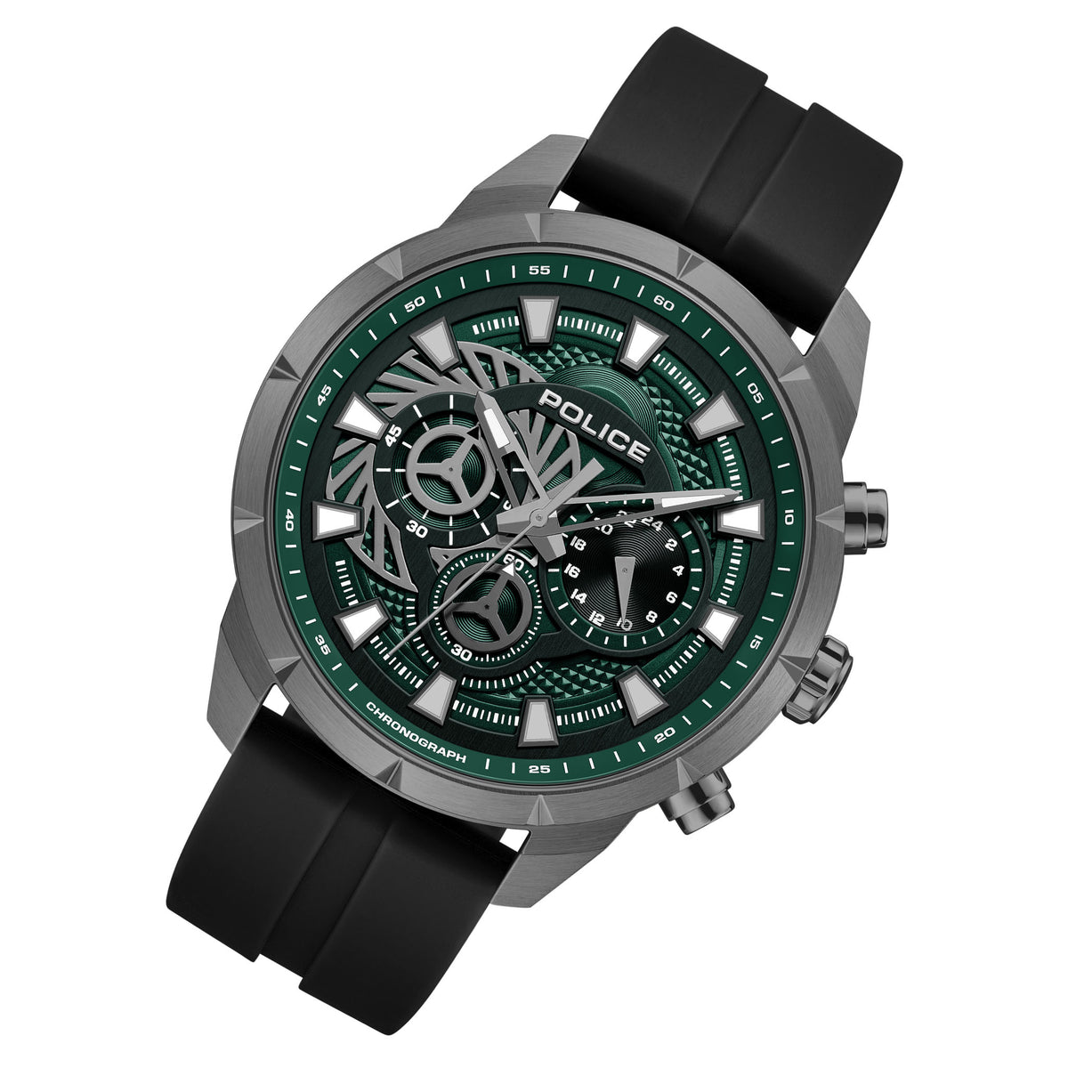 Police Black Silicone Green Dial Men's Watch - PEWGQ0092703