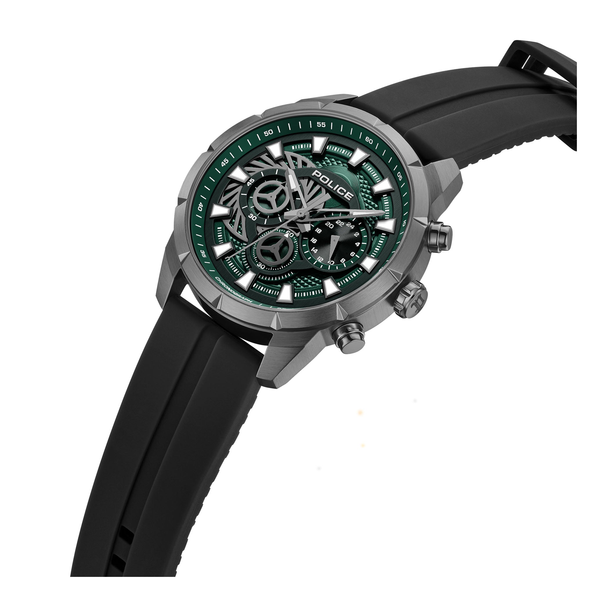 Police Black Silicone Green Dial Chronograph Men's Watch - PEWGQ0092703