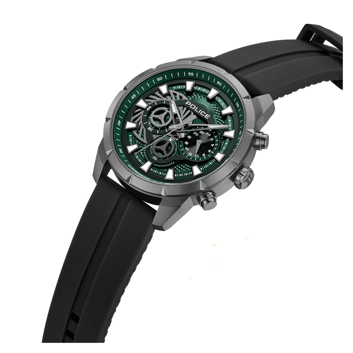 Police Black Silicone Green Dial Men's Watch - PEWGQ0092703