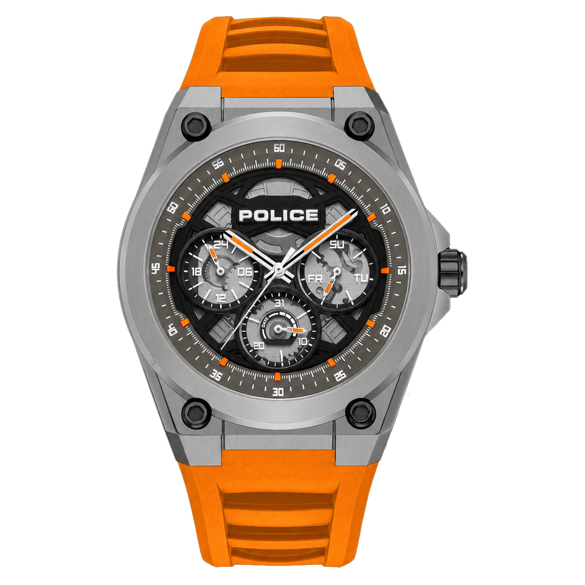 Police Orange Silicone Black Dial Men's Watch - PEWGQ0093802