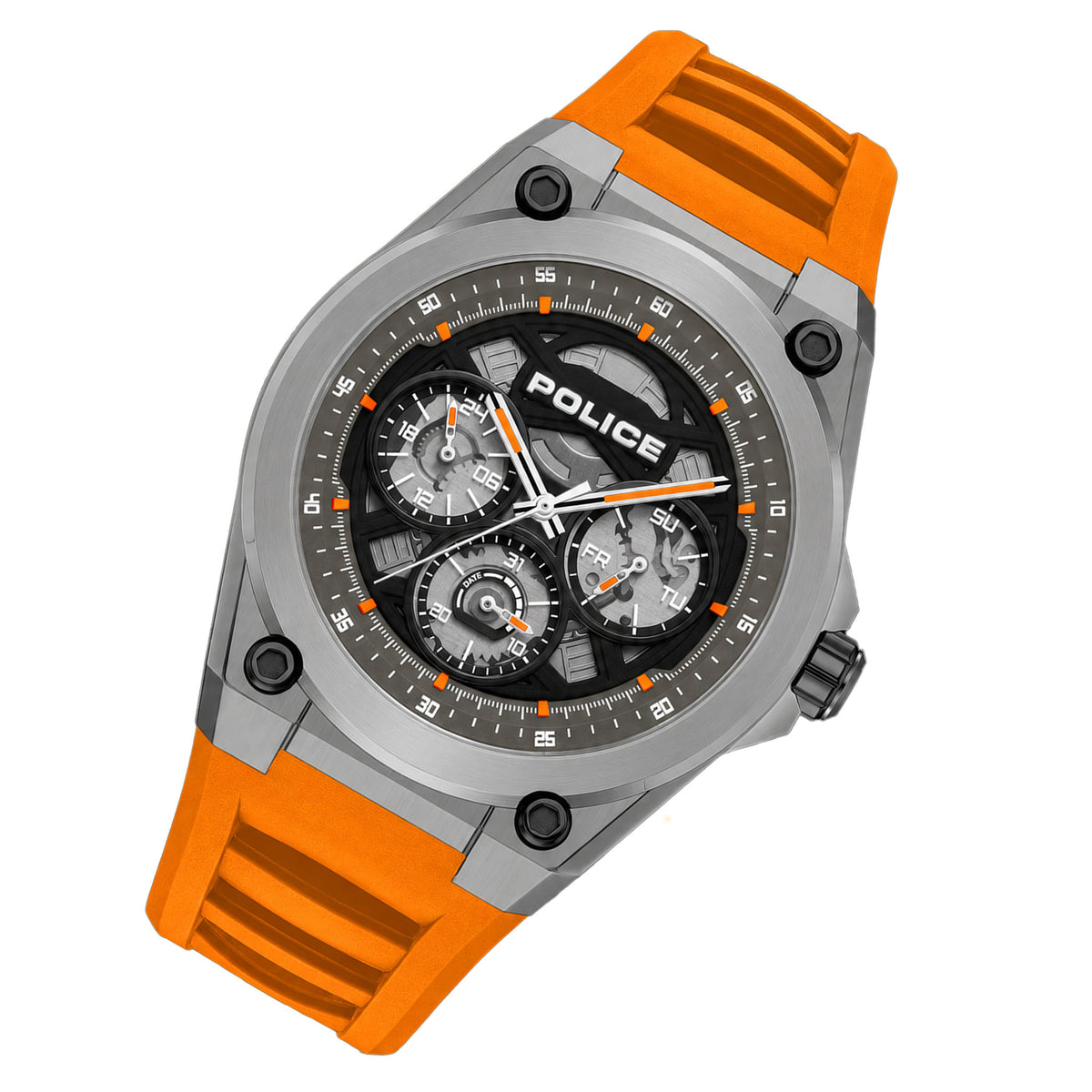 Police Orange Silicone Black Dial Multi-function Men's Watch - PEWGQ0093802
