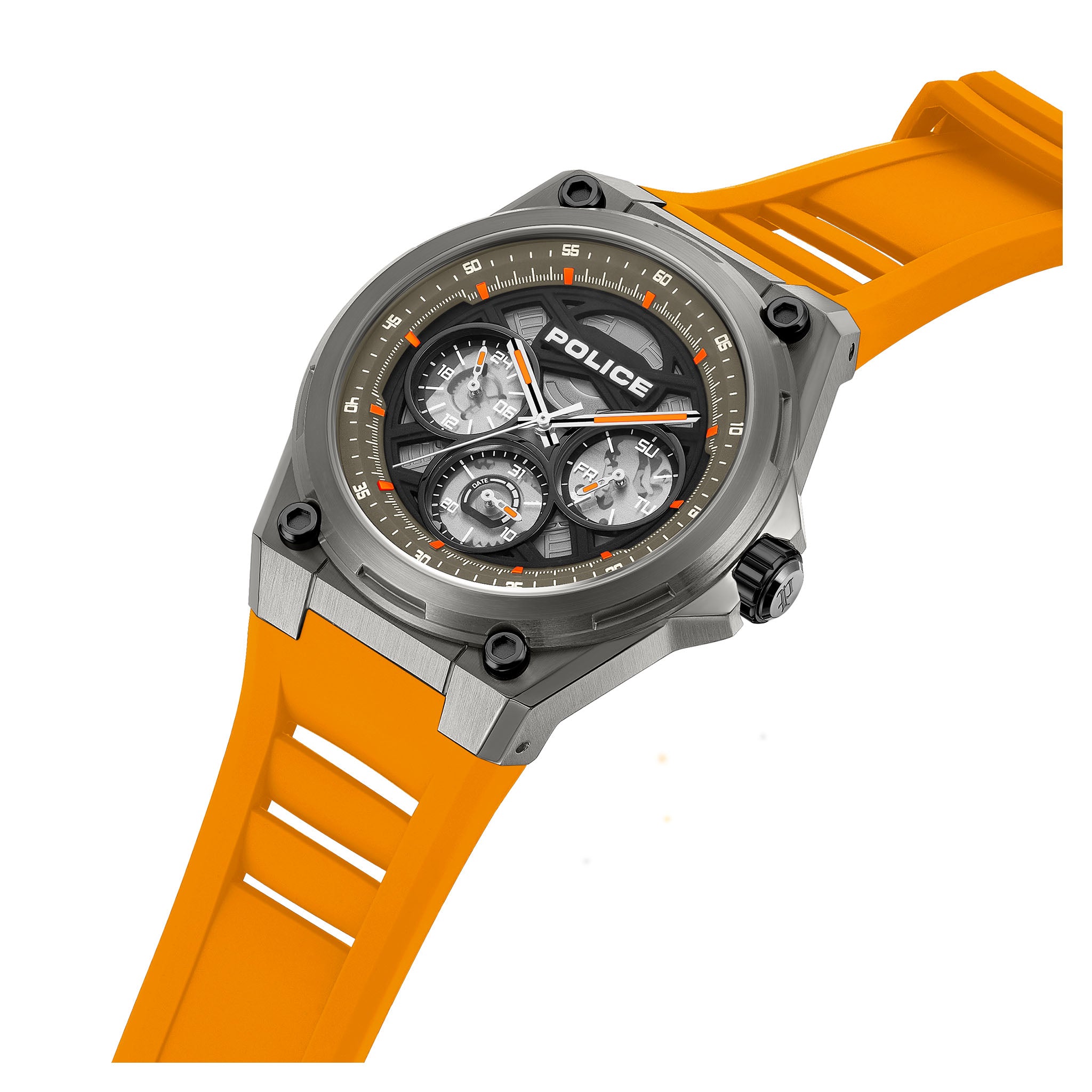 Police Orange Silicone Black Dial Multi-function Men's Watch - PEWGQ0093802