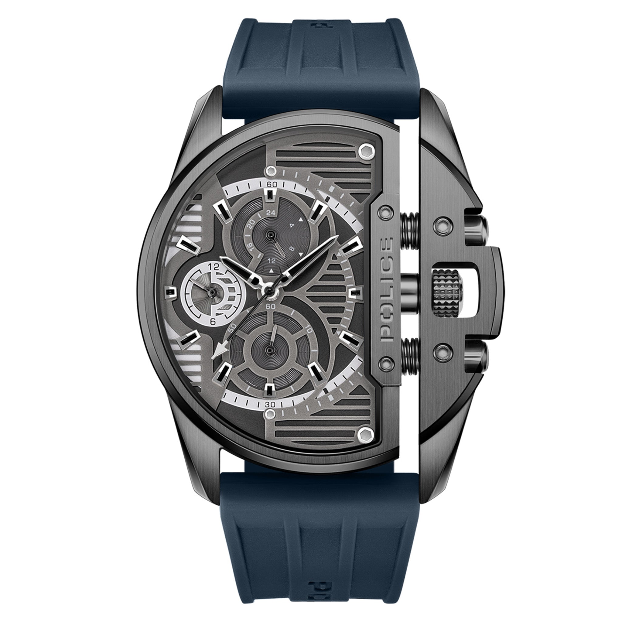 Police Blue Silicone Black Dial Multi-function Men's Watch - PEWGQ2203604M
