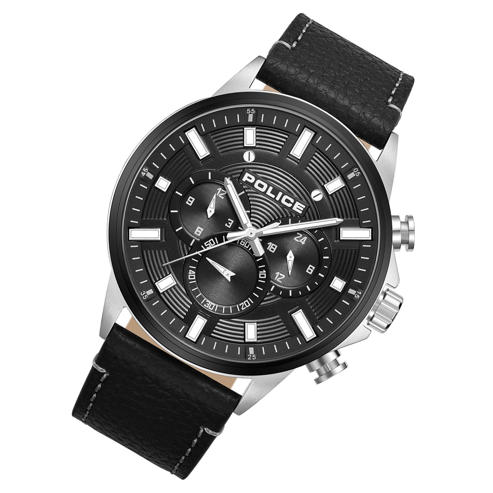 Police Black Leather Multi-function Men's Watch - PEWJF2195141M