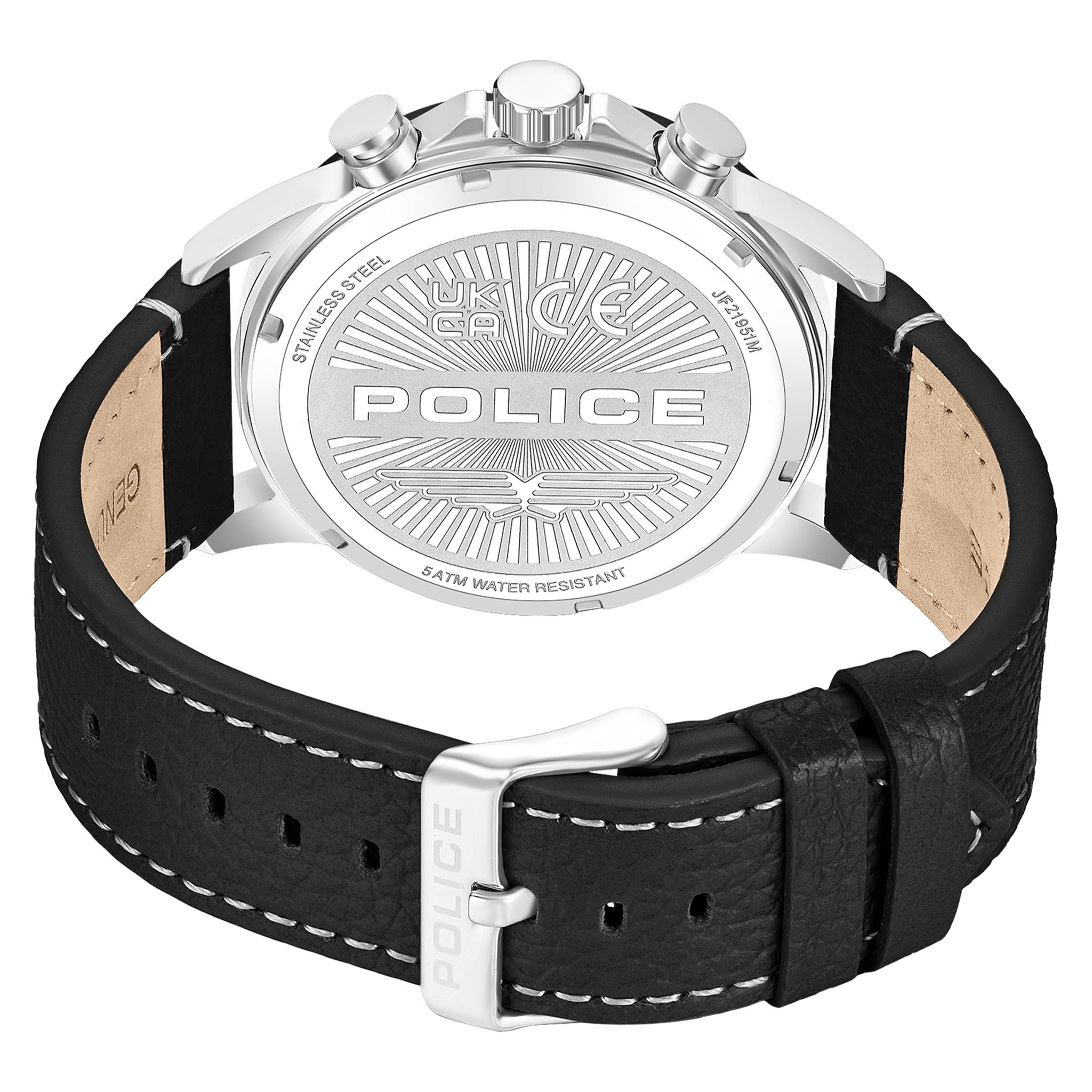 Police Black Leather Multi-function Men's Watch - PEWJF2195141M