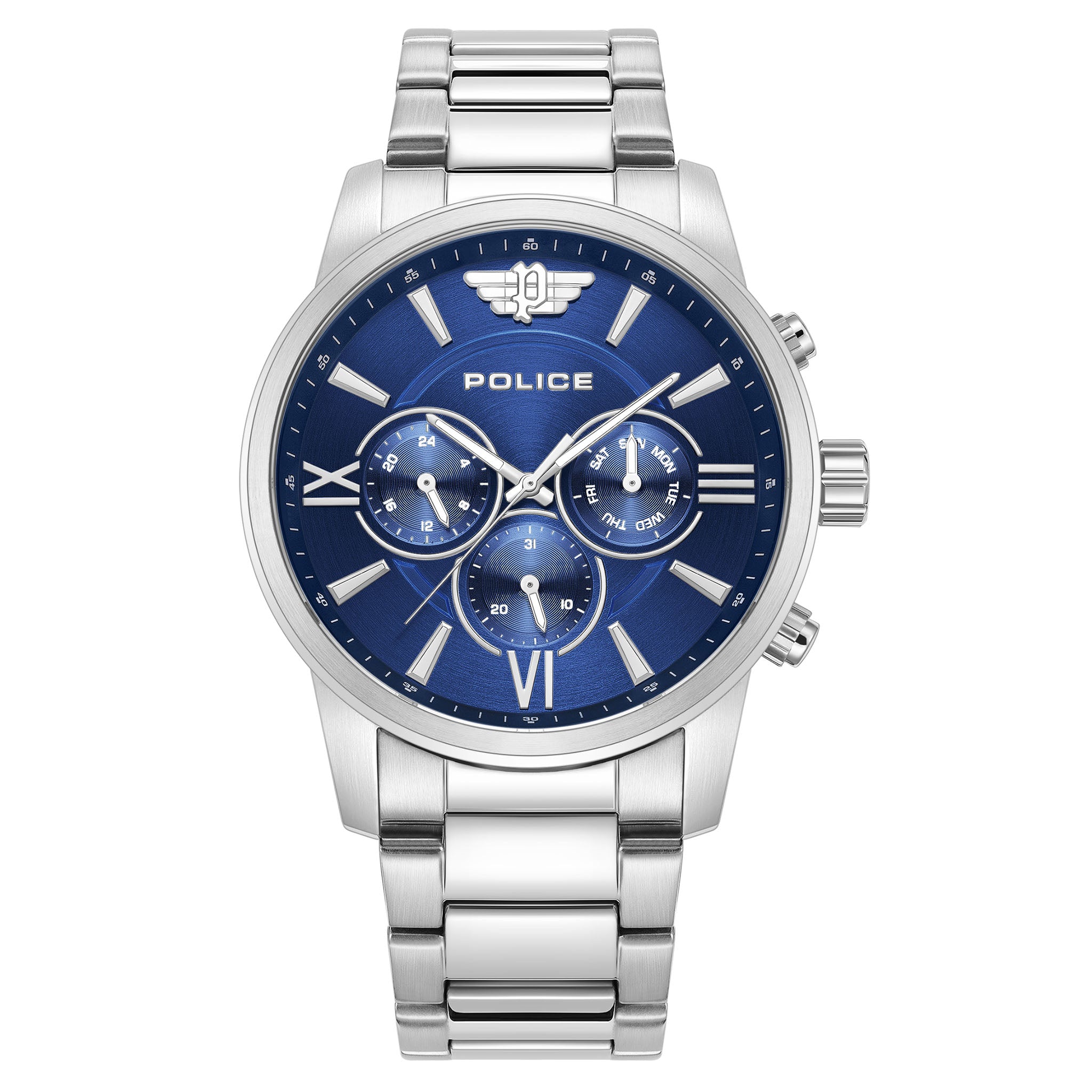 Police Silver Steel Blue Dial Men's Watch - PEWJK0004404