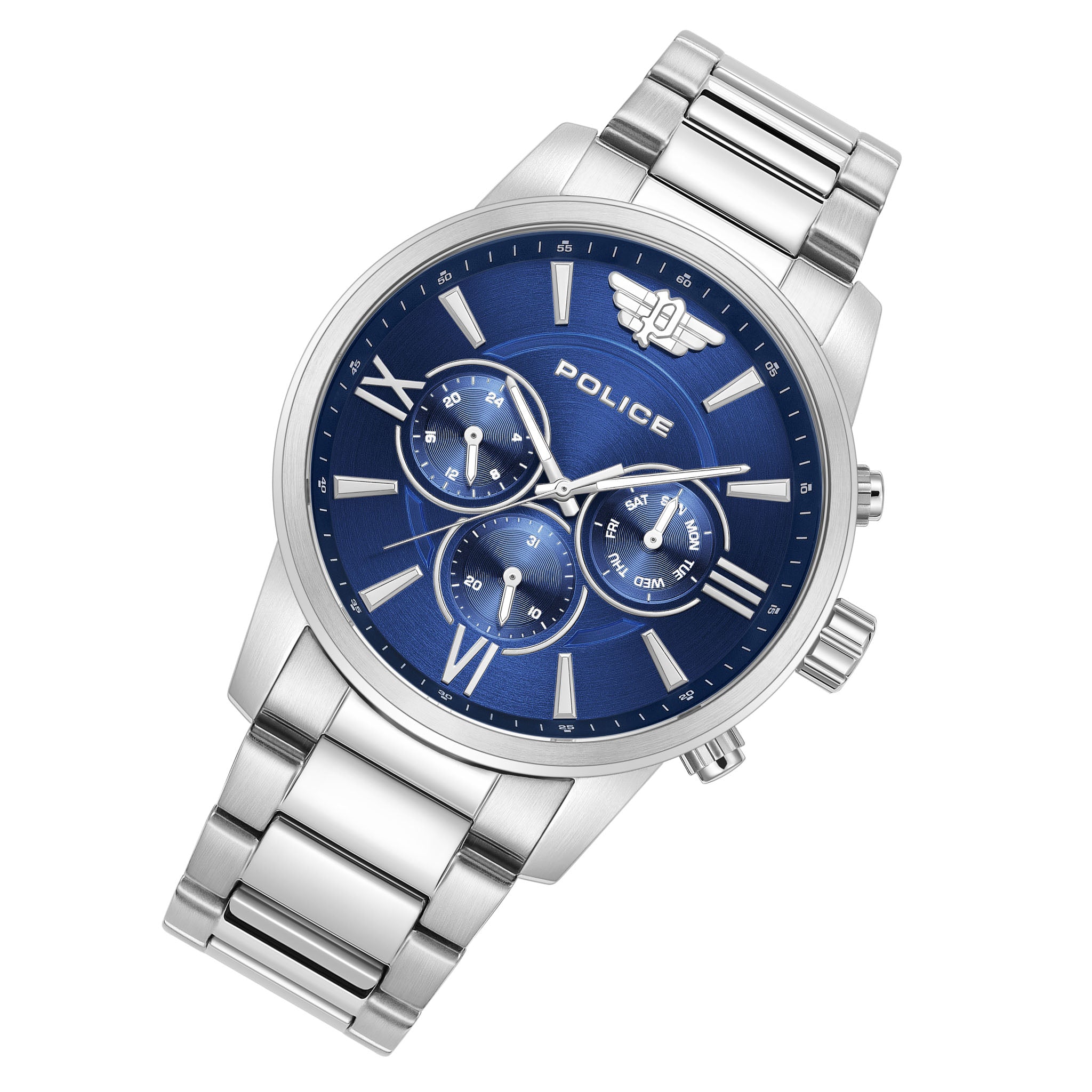 Police Silver Steel Blue Dial Multi-function Men's Watch - PEWJK0004404