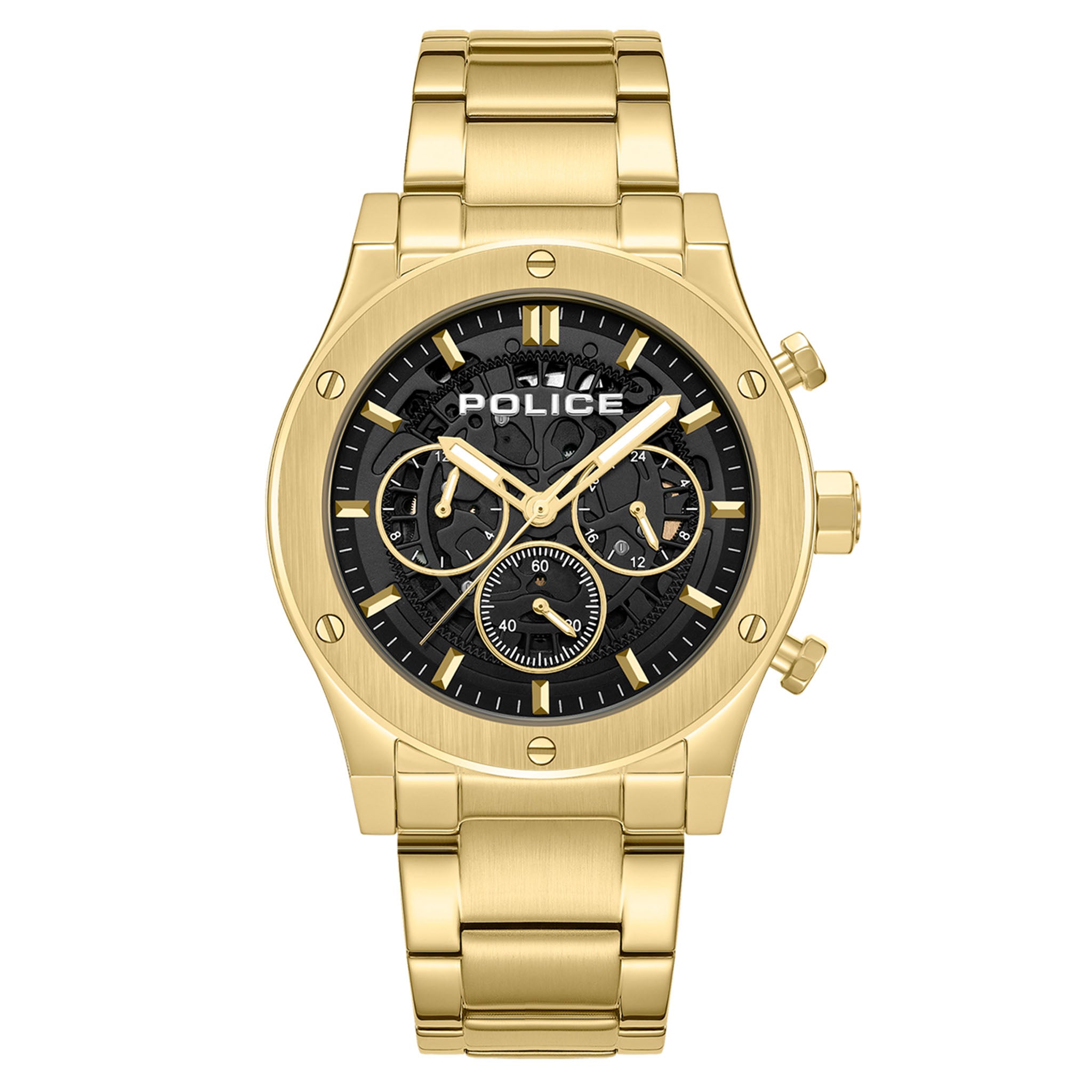 Police Gold Steel Black Dial Multi-function Men's Watch - PEWJK0006404M