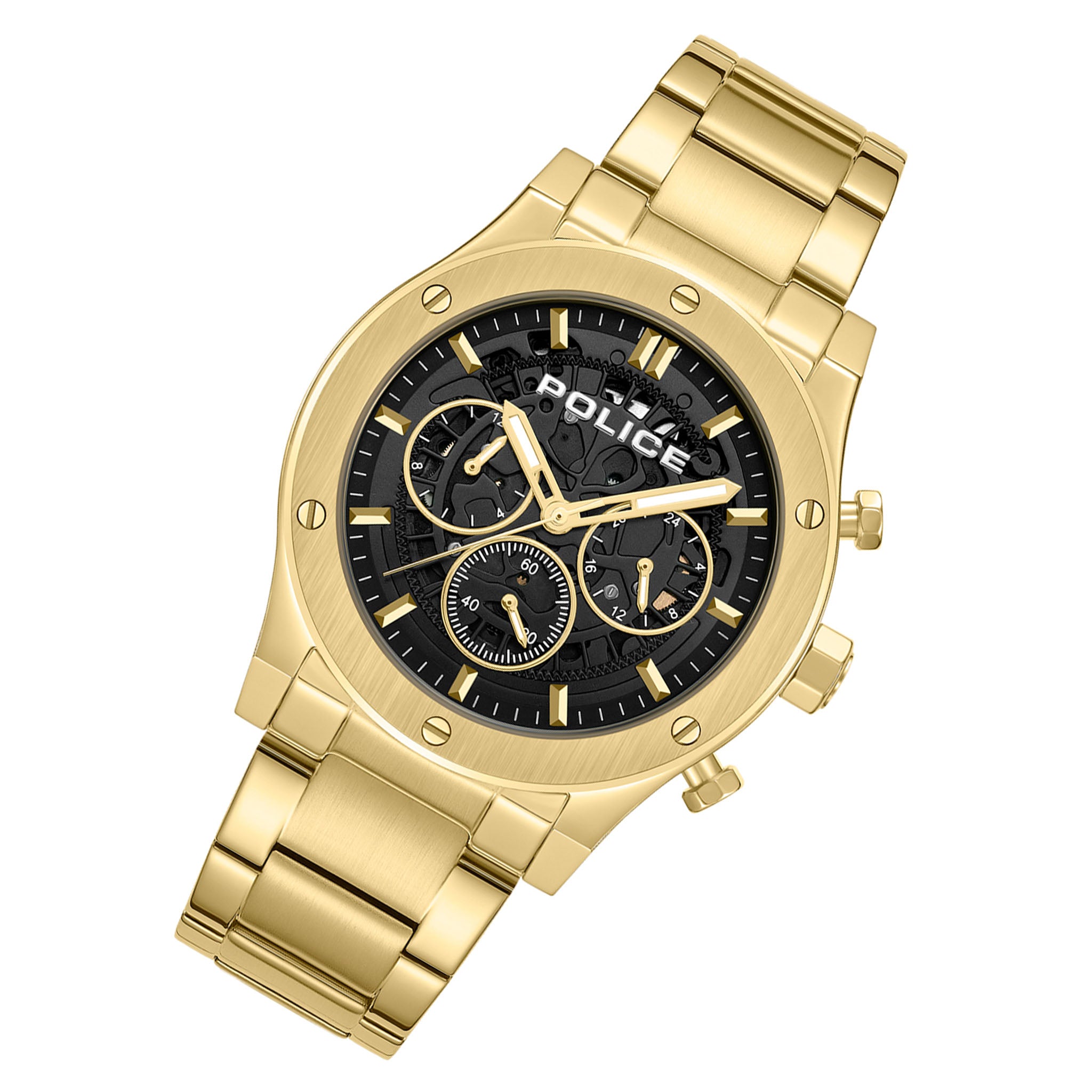 Police Gold Steel Black Dial Multi-function Men's Watch - PEWJK0006404M