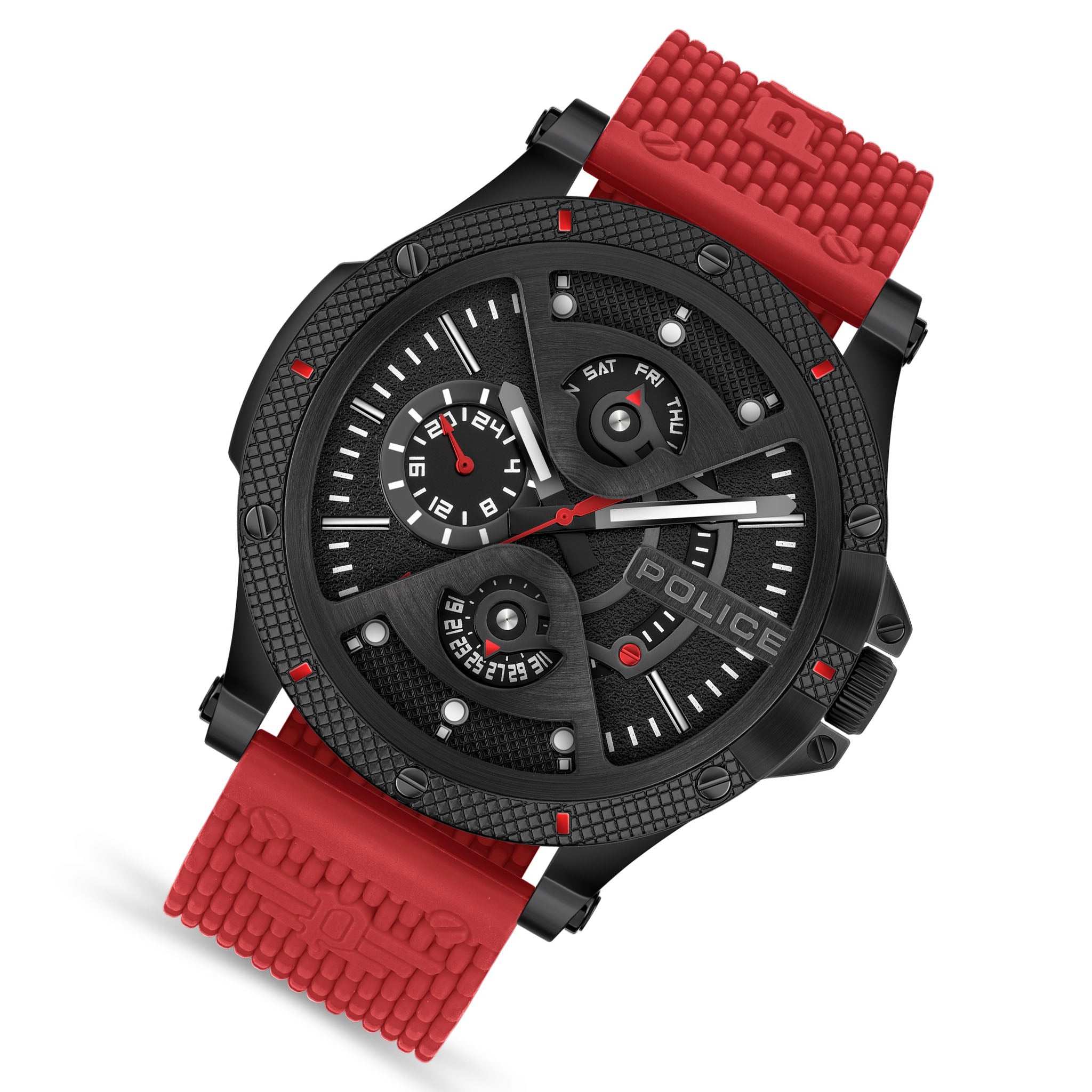 Police Red Silicone Black Dial Men's Watch - PEWJQ2110551