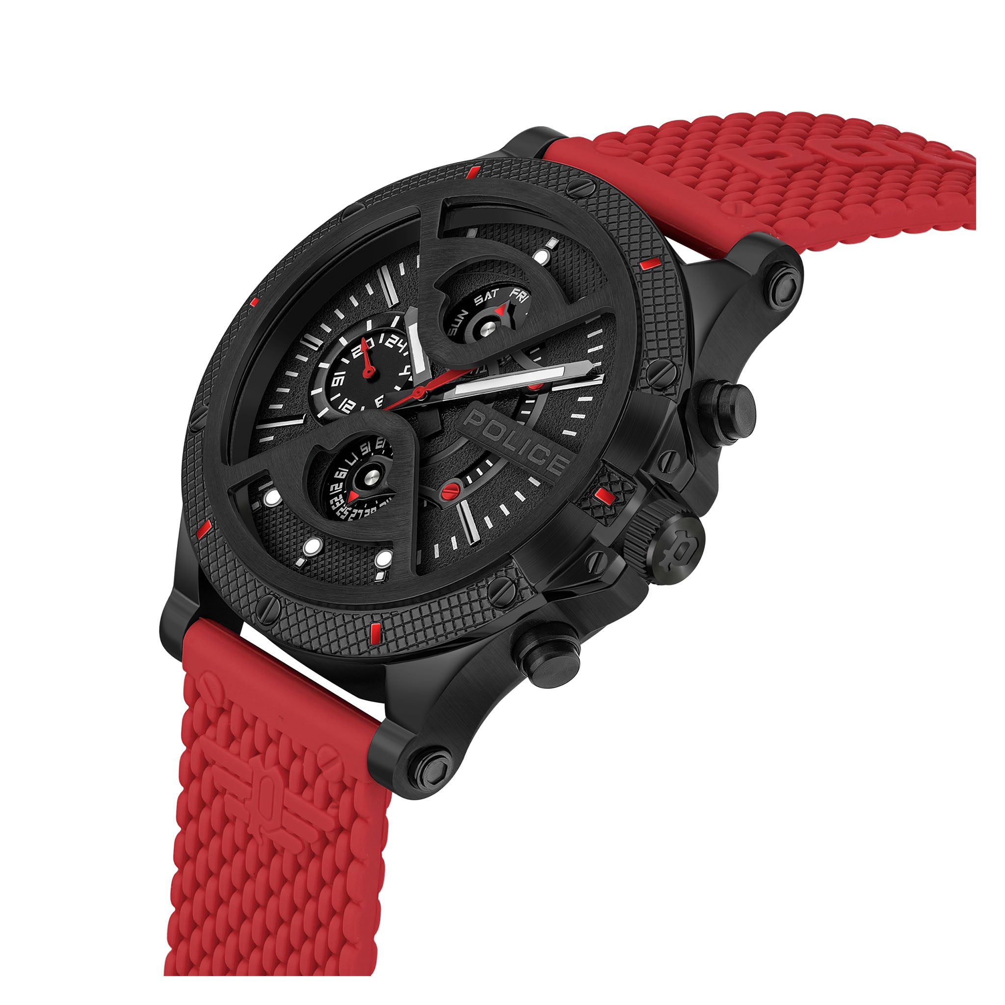 Police Red Silicone Black Dial Men's Watch - PEWJQ2110551