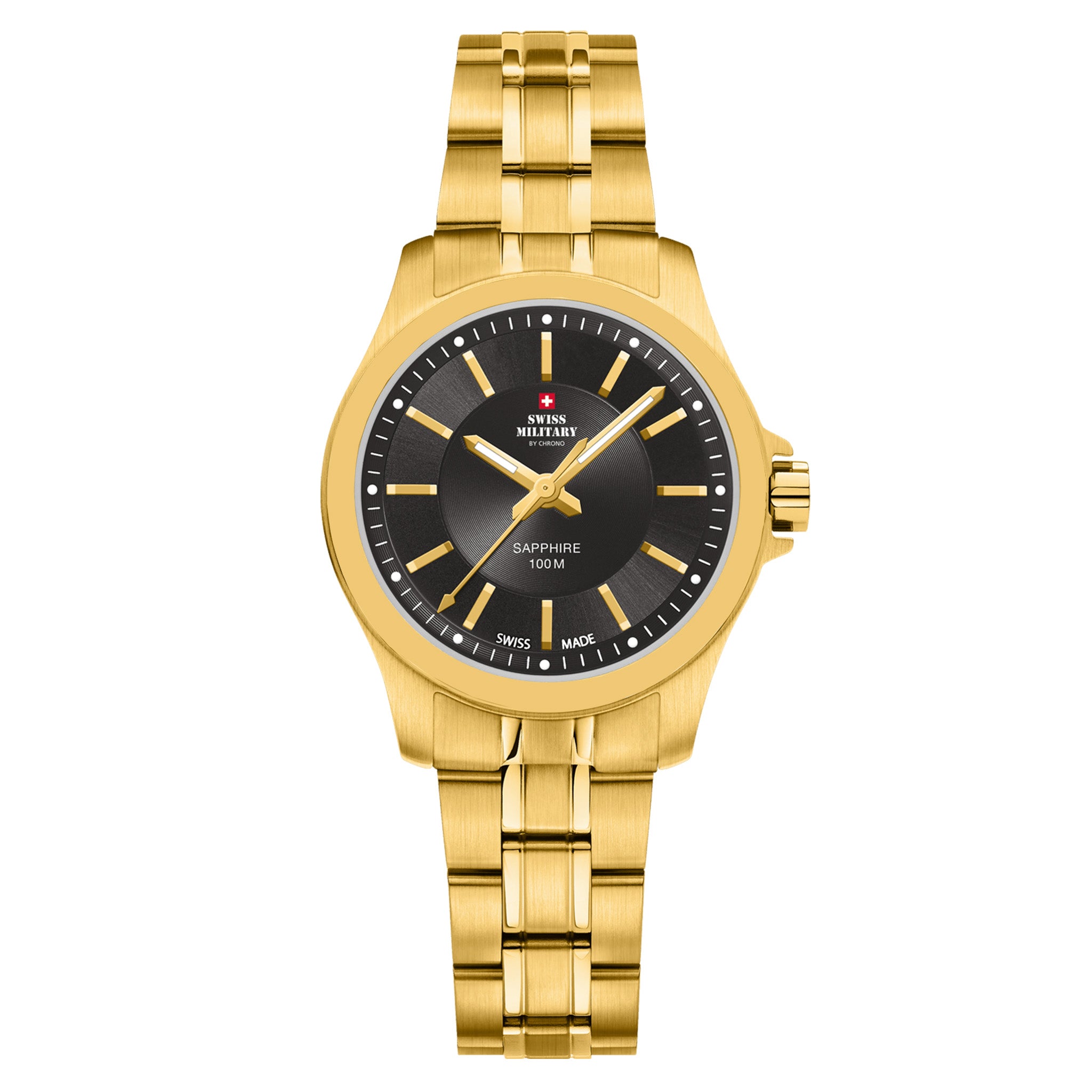 Swiss Military Gold Steel Black Dial Women's Swiss Made Watch - SM30201.08