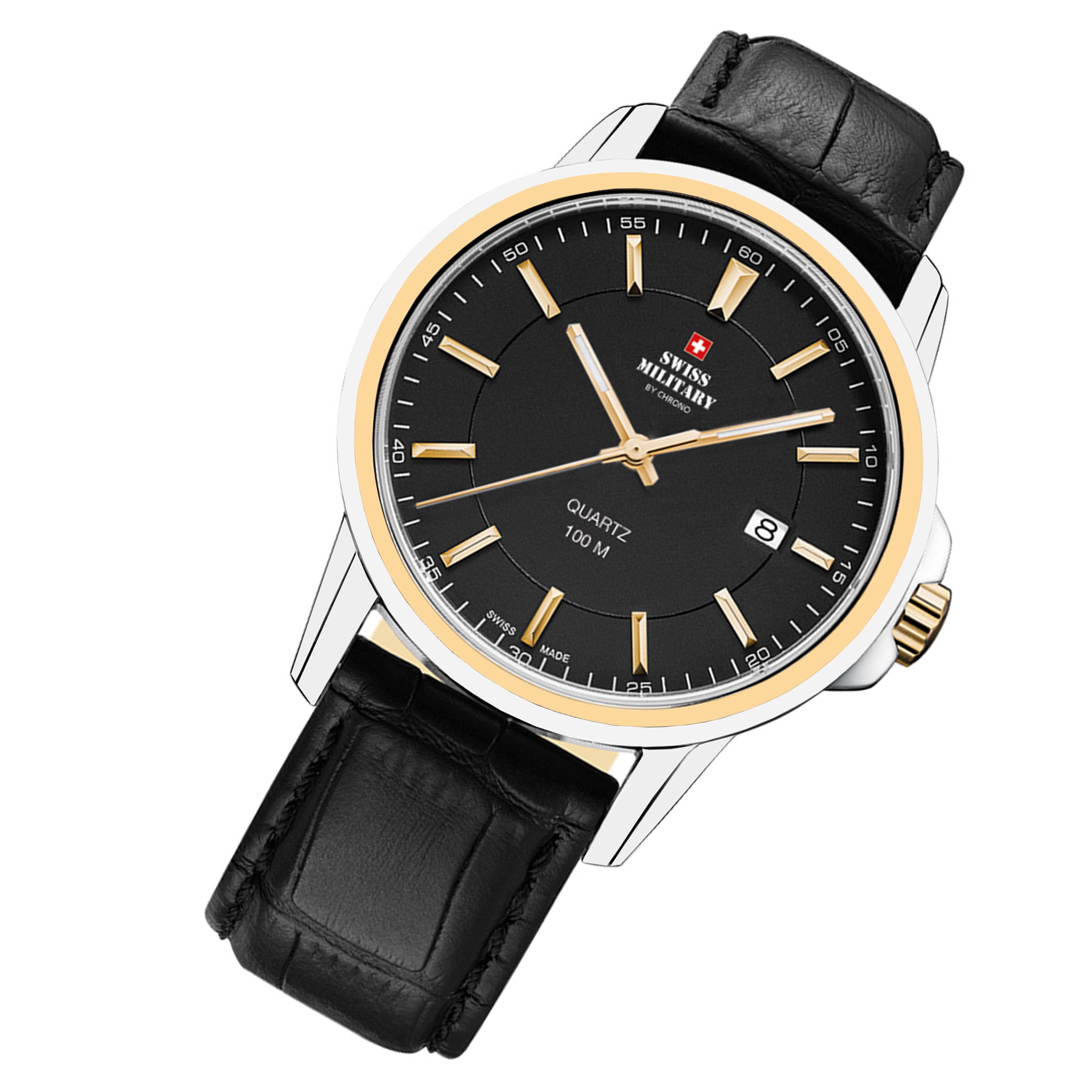 Swiss Military Black Leather Men's Swiss Made Watch - SM34039.10