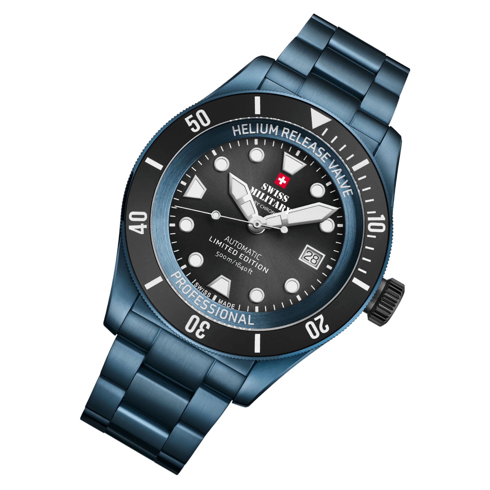 Swiss Military Blue with Rubber Bracelet Steel Black Dial Automatic Men's Swiss Made Gift Set Watch - SMA34075.10