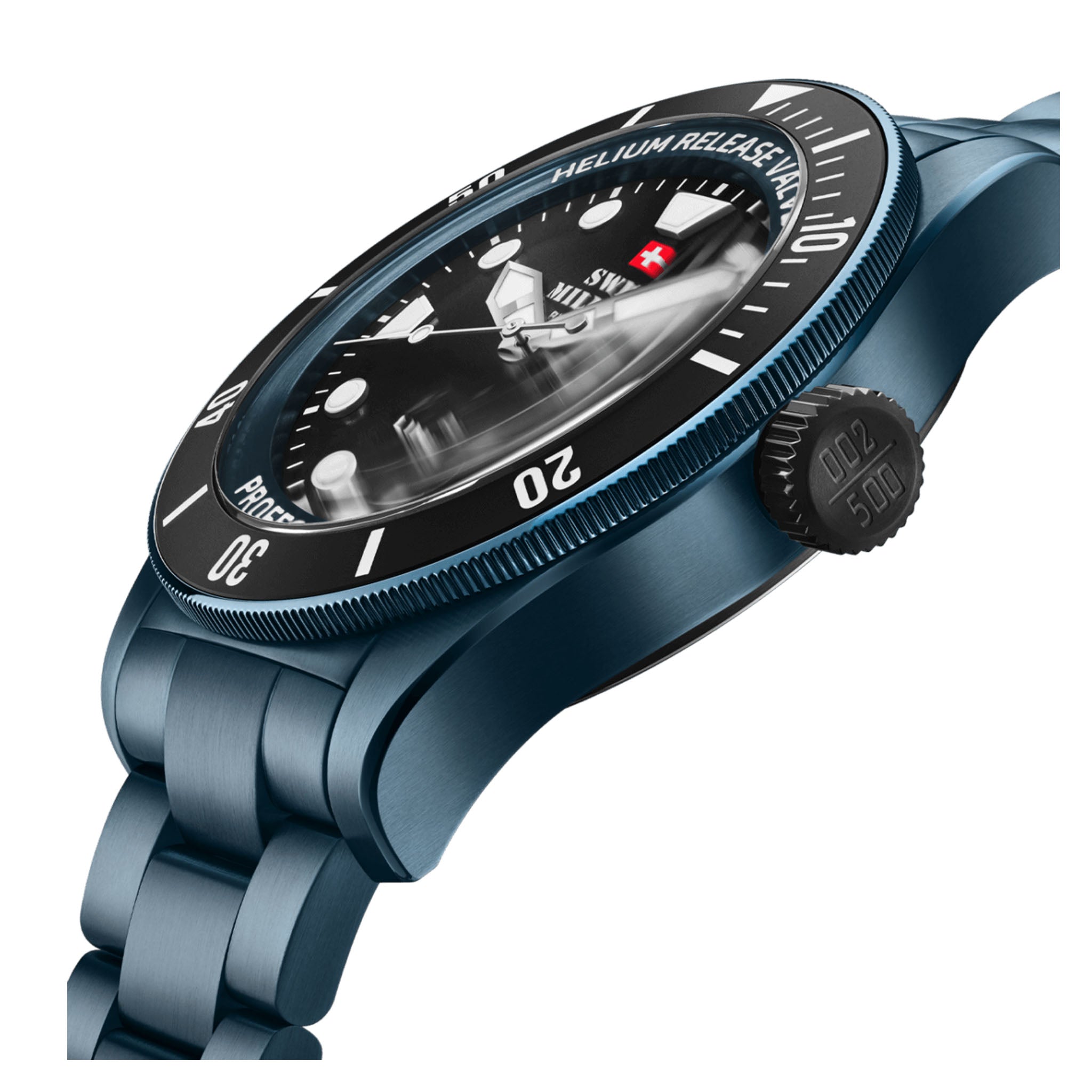 Swiss Military Blue with Rubber Bracelet Steel Black Dial Automatic Men's Swiss Made Gift Set Watch - SMA34075.10