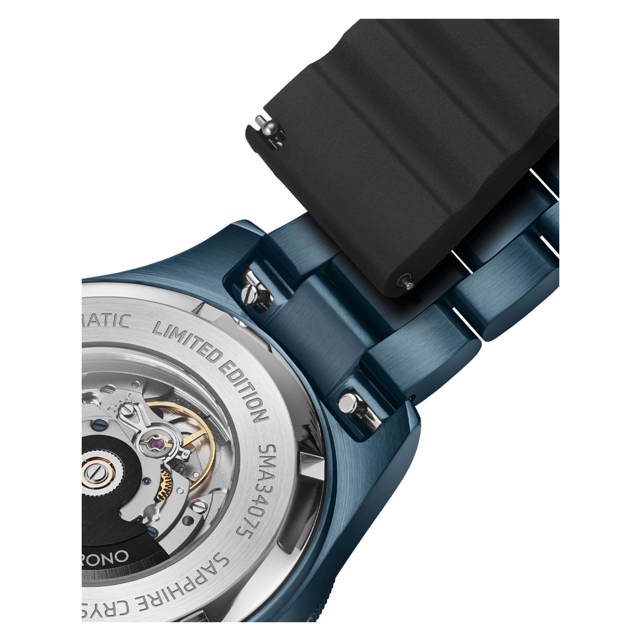 Swiss Military Blue with Rubber Bracelet Steel Black Dial Automatic Men's Swiss Made Gift Set Watch - SMA34075.10