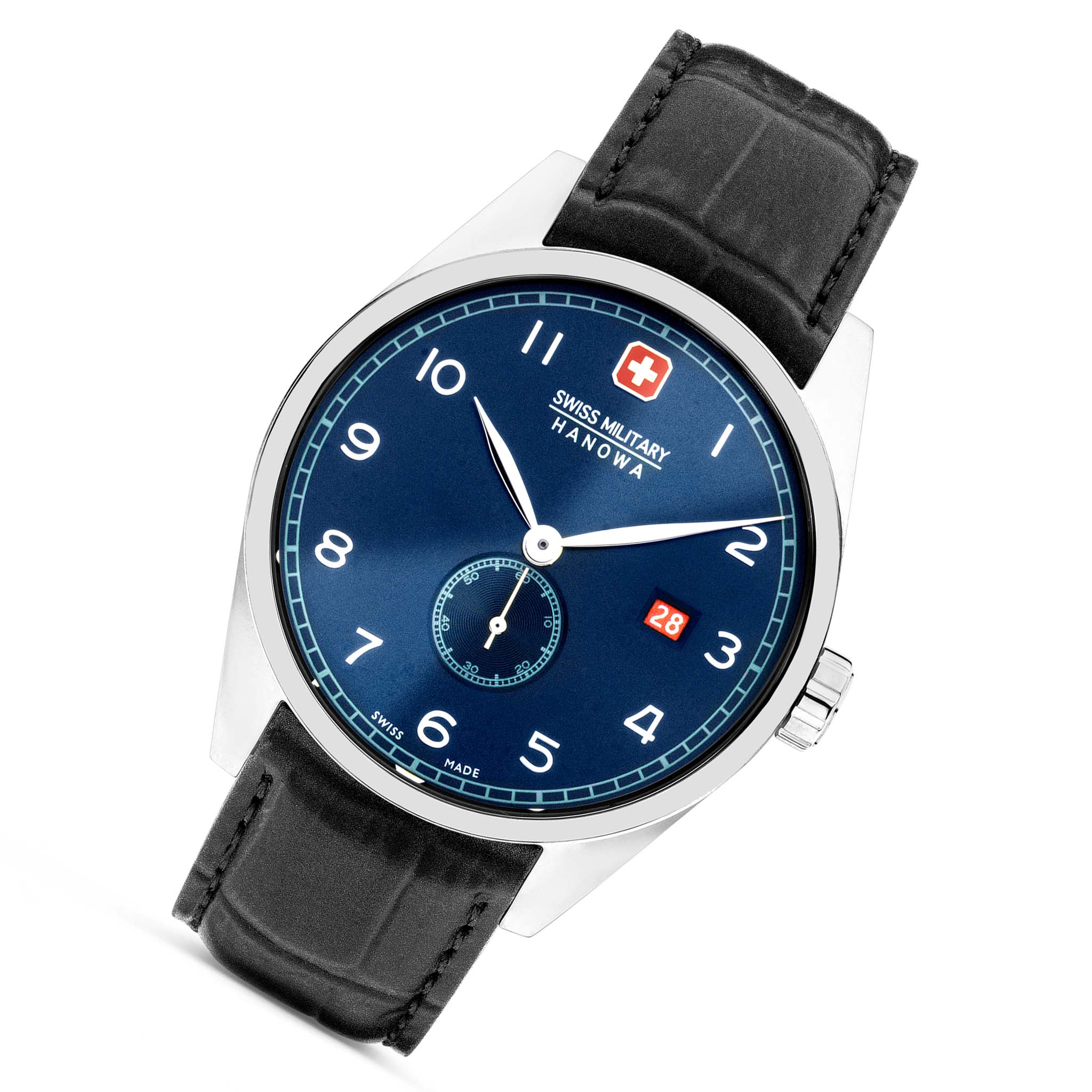 Swiss Military Hanowa Black Leather Blue Dial Men's Swiss Made Watch - SMWGB0000701