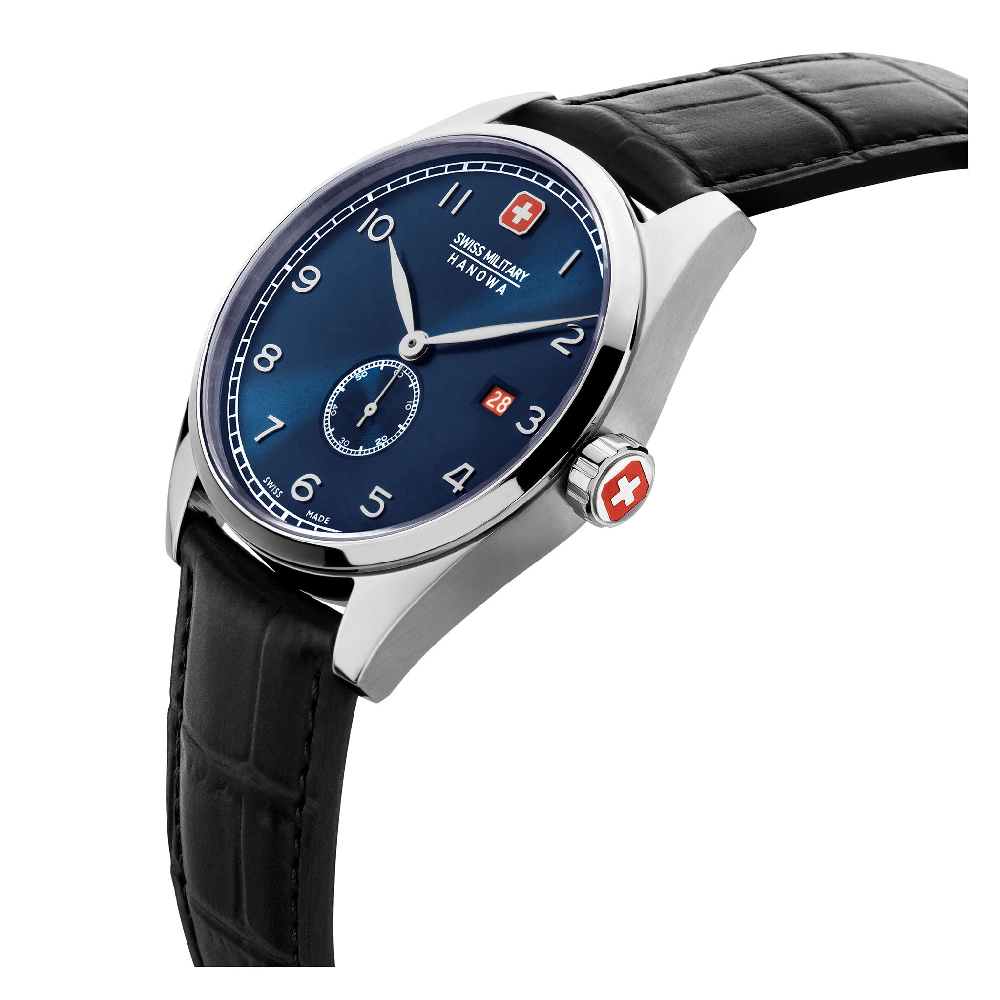 Swiss Military Hanowa Black Leather Blue Dial Men's Swiss Made Watch - SMWGB0000701