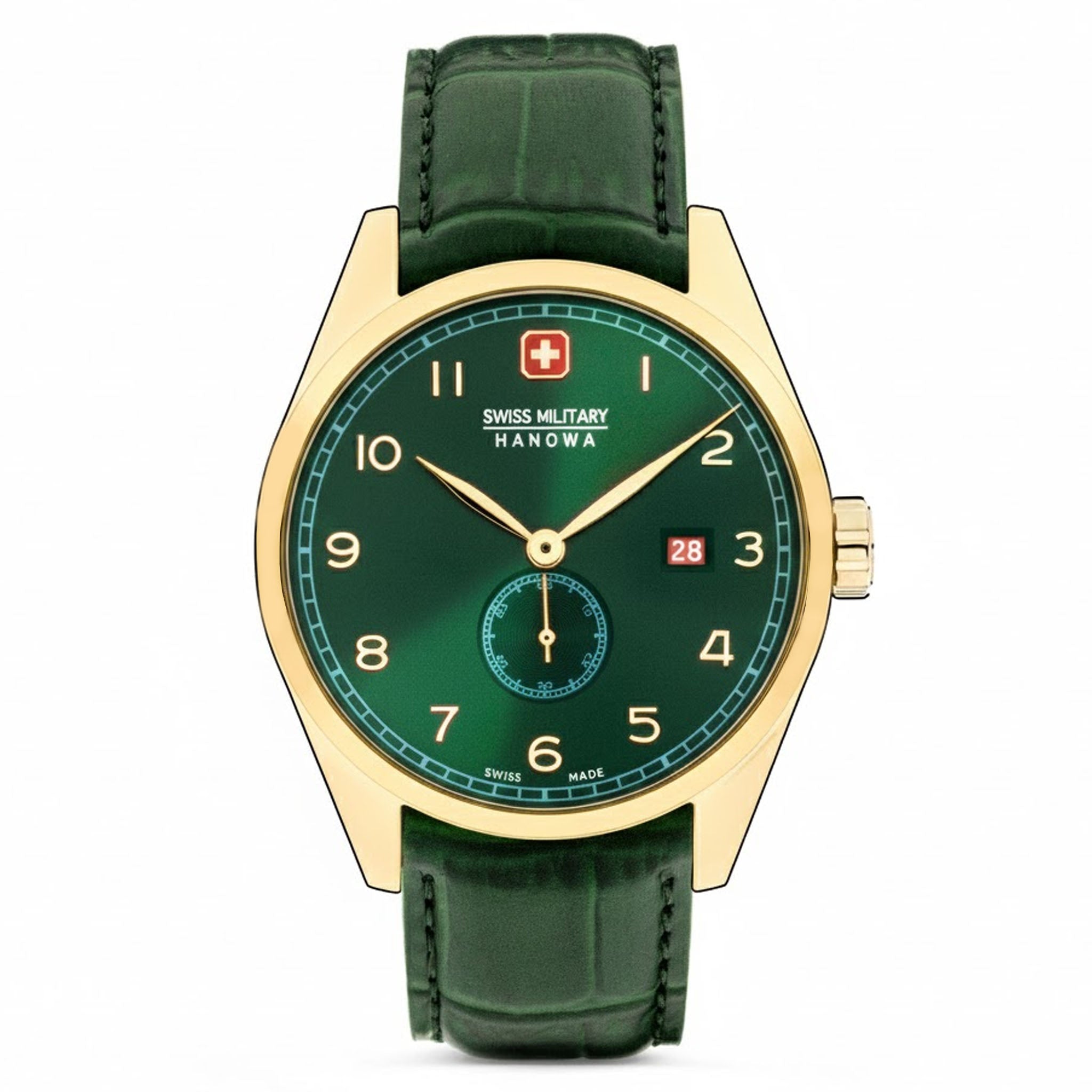 Swiss Military Hanowa Gold Steel Green Dial Leather Men's Watch - SMWGB0000710