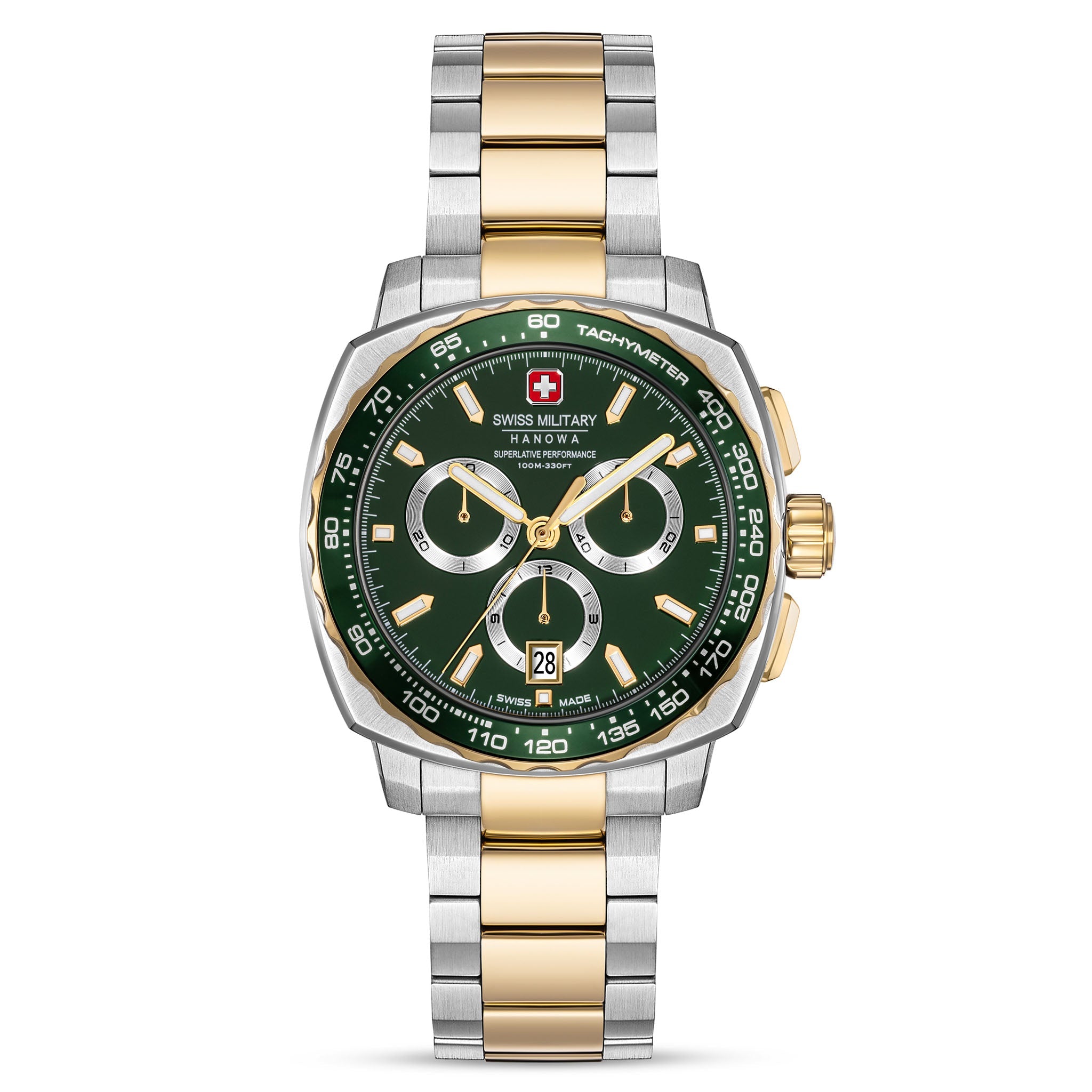 Swiss Military Hanowa Silver & Gold Two Tone Green Dial Stainless Steel Men's Watch - SMWGI0006804