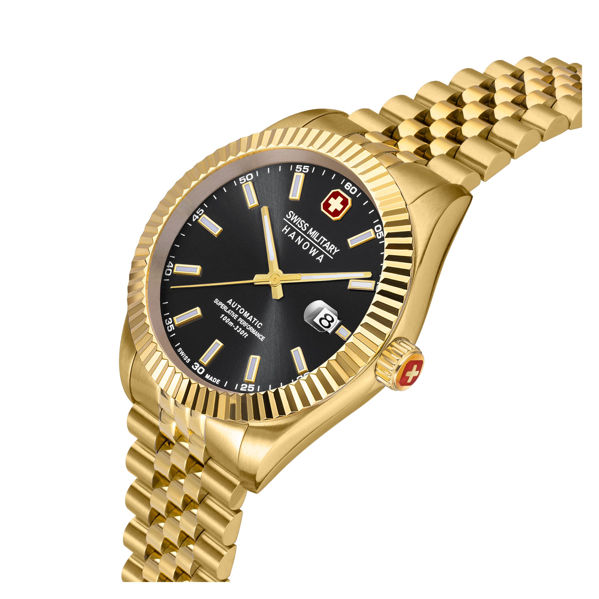 Swiss Military Hanowa Gold Steel Black Dial Men's Automatic Swiss Made Watch - SMWGL0002110