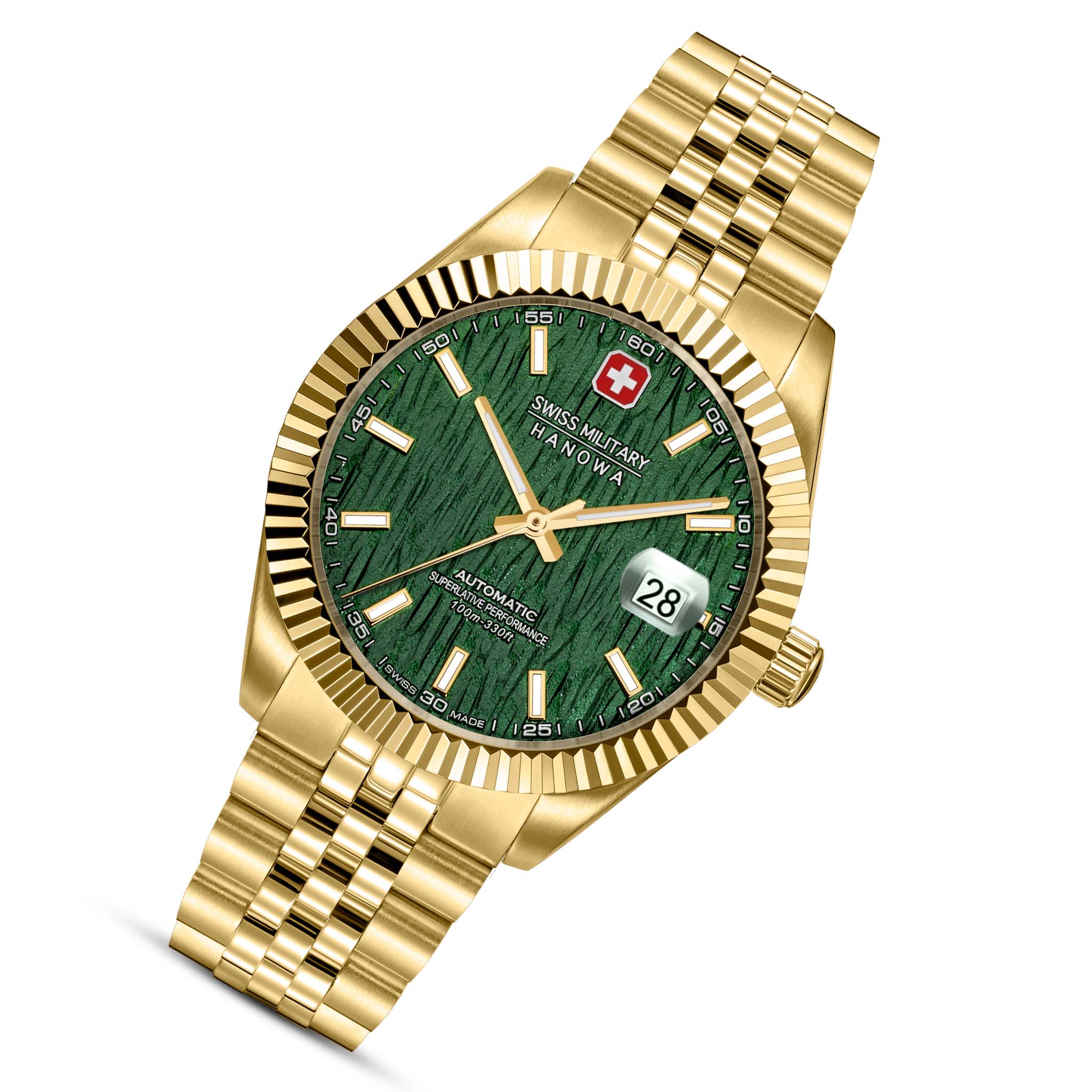 Swiss Military Hanowa Gold Steel Green Dial Men's Automatic Swiss Made Watch - SMWGL0005412