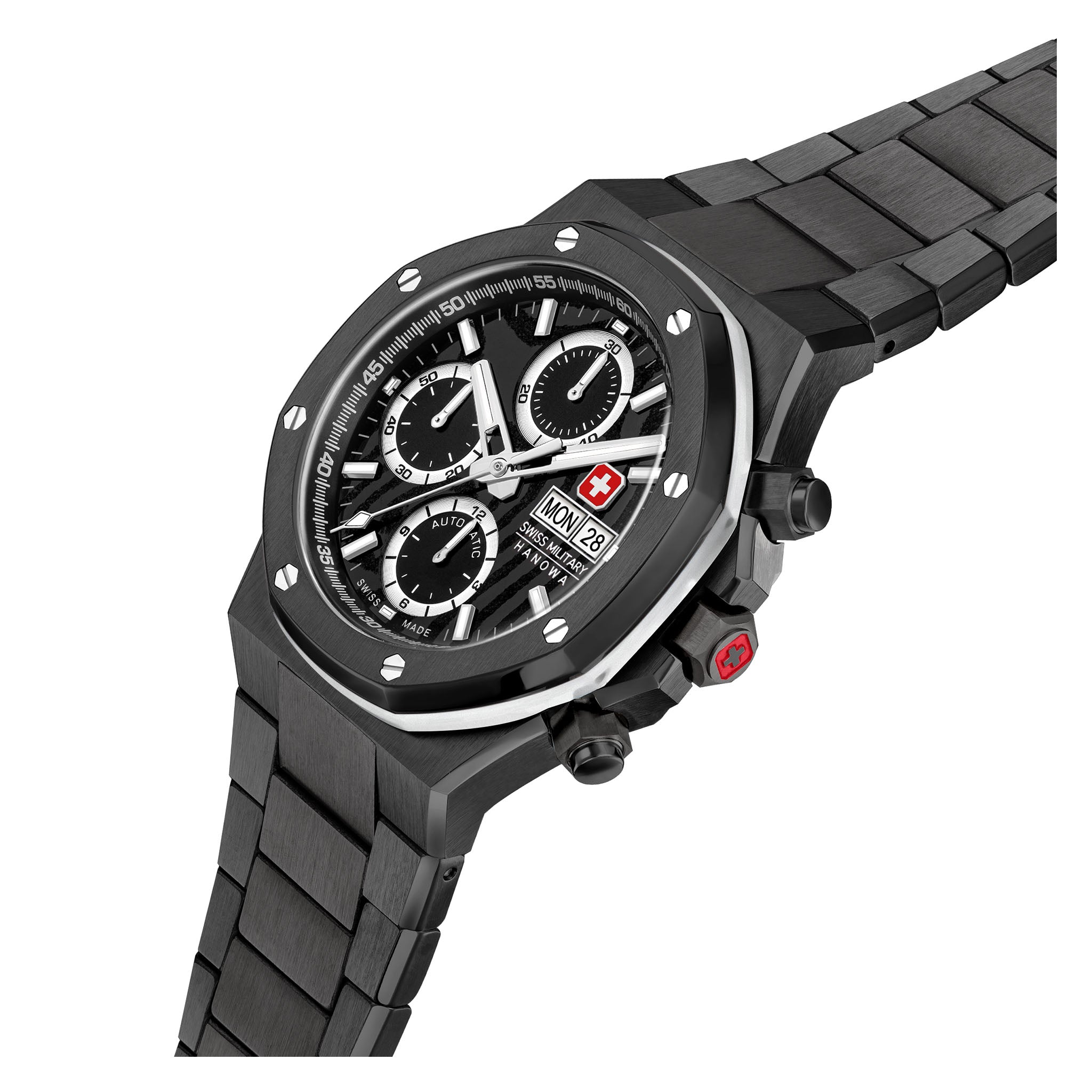 Swiss Military Hanowa Black Steel Chronograph Men's Automatic Swiss Made Watch - SMWGL0007030