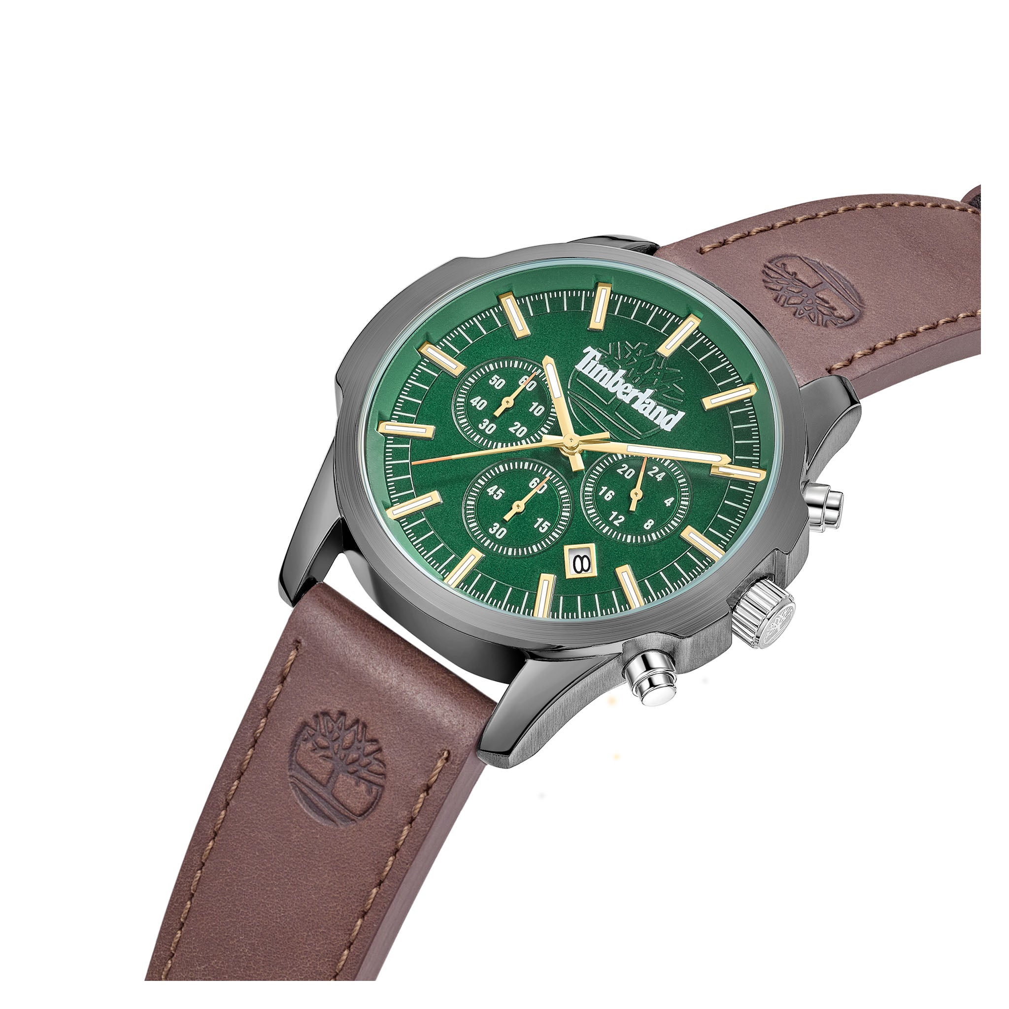 Timberland Brown Leather Green Dial Chronograph Men's Watch - TDWGC9010903