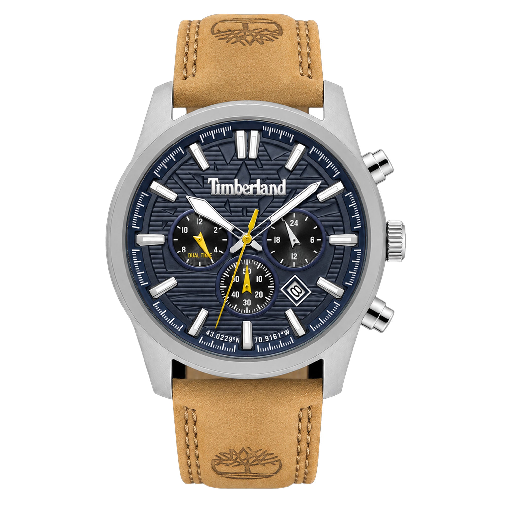 TimberlandDark Brown Leather Navy Dial Chronograph Men's Watch - TDWGF0009602
