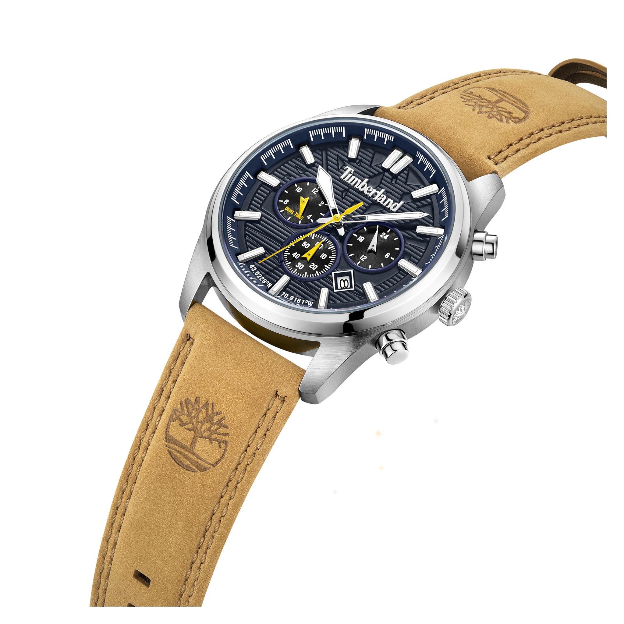 Timberland Tan Leather Navy Dial Chronograph Men's Watch - TDWGF0009602