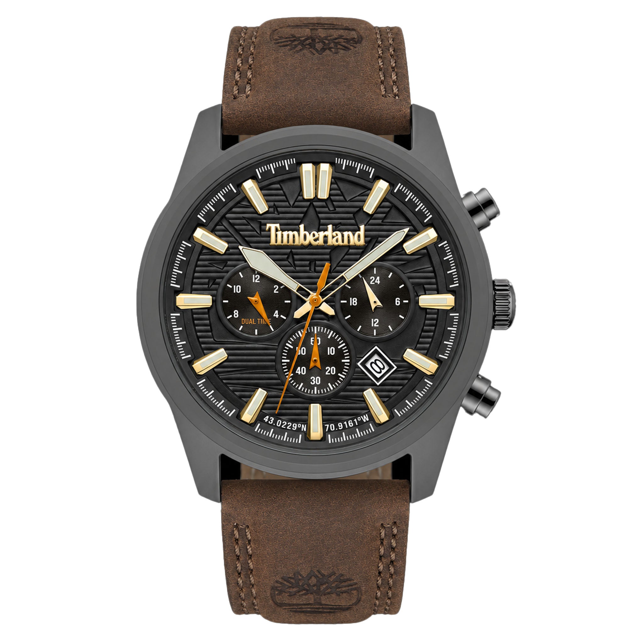 Timberland Dark Brown Leather Black Dial Chronograph Men's Watch - TDWGF0009603