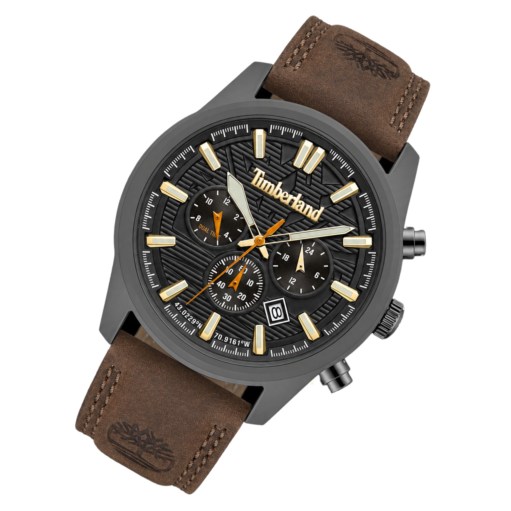 Timberland Dark Brown Leather Black Dial Chronograph Men's Watch - TDWGF0009603