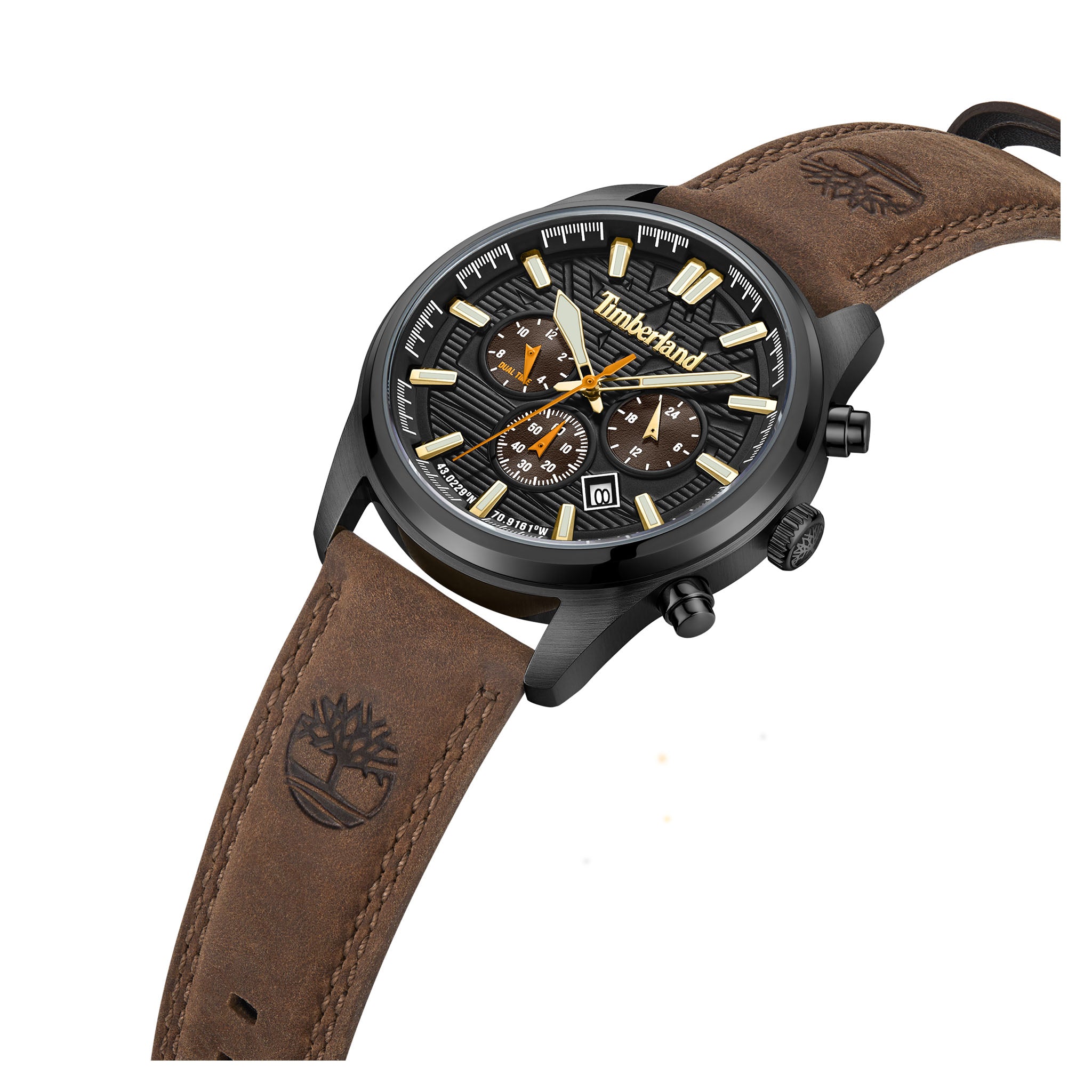 Timberland Dark Brown Leather Black Dial Chronograph Men's Watch - TDWGF0009603