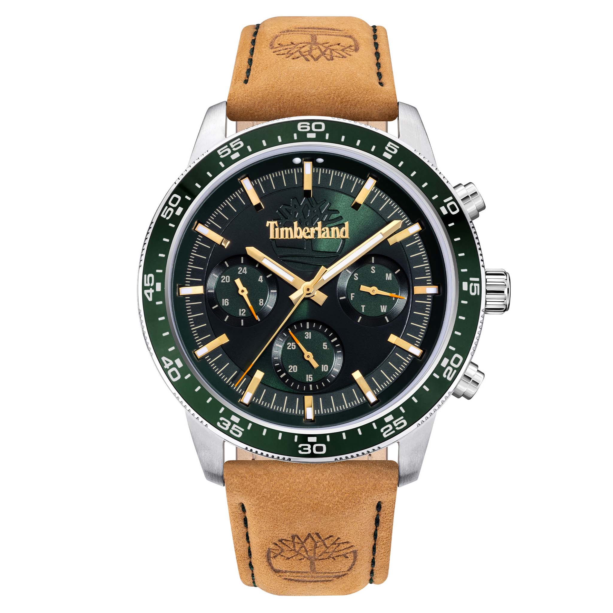 Timberland Brown Leather Green Dial Chronograph Men's Watch - TDWGF0029001