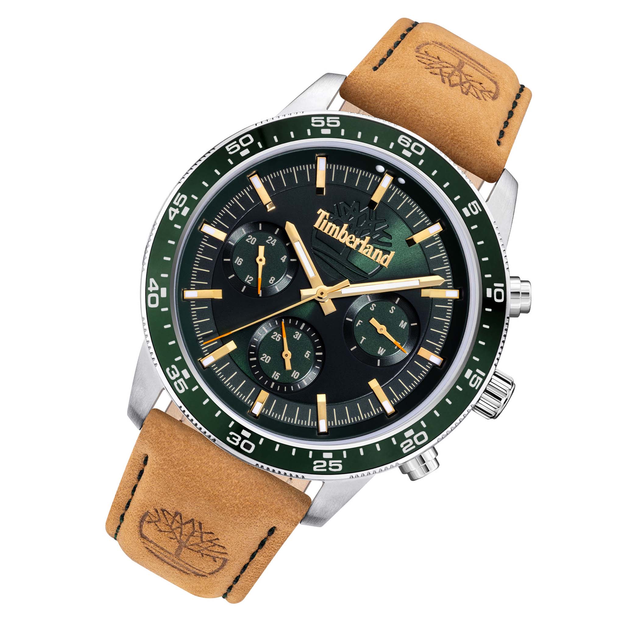 Timberland Brown Leather Green Dial Chronograph Men's Watch - TDWGF0029001