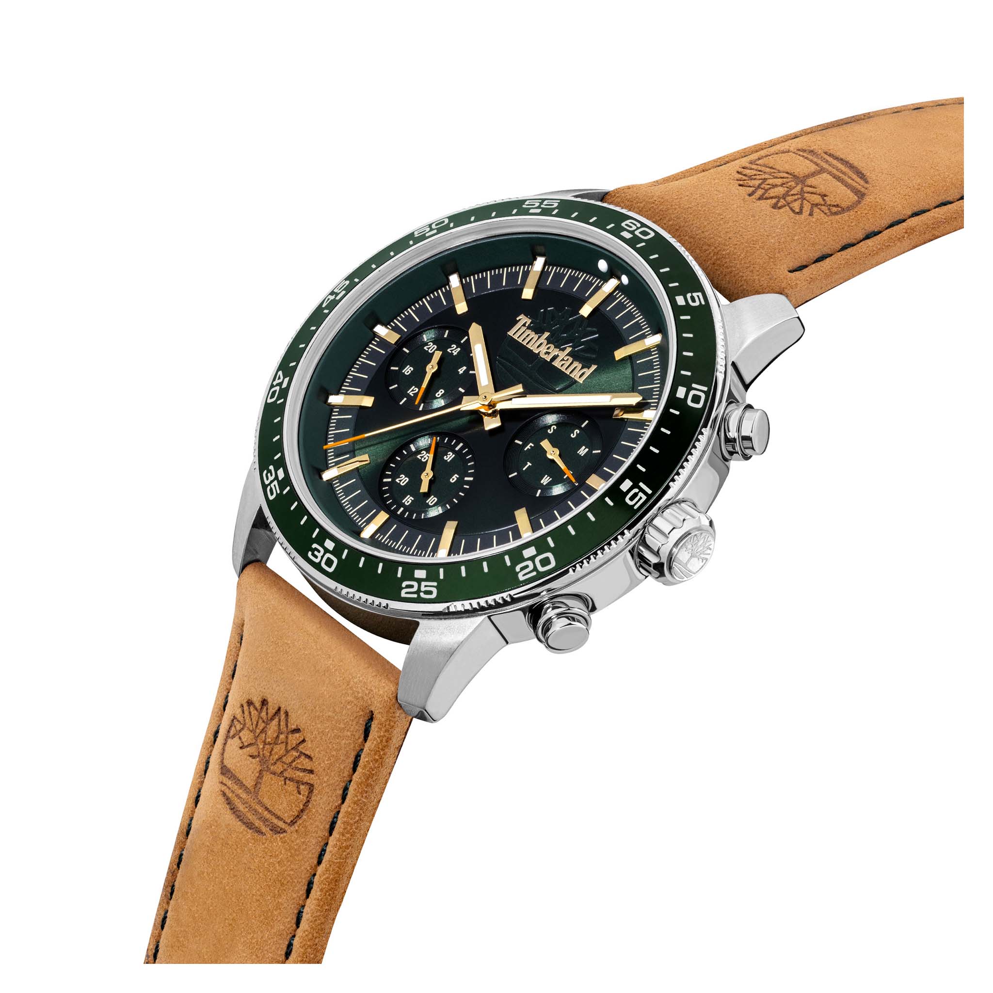 Timberland Brown Leather Green Dial Chronograph Men's Watch - TDWGF0029001