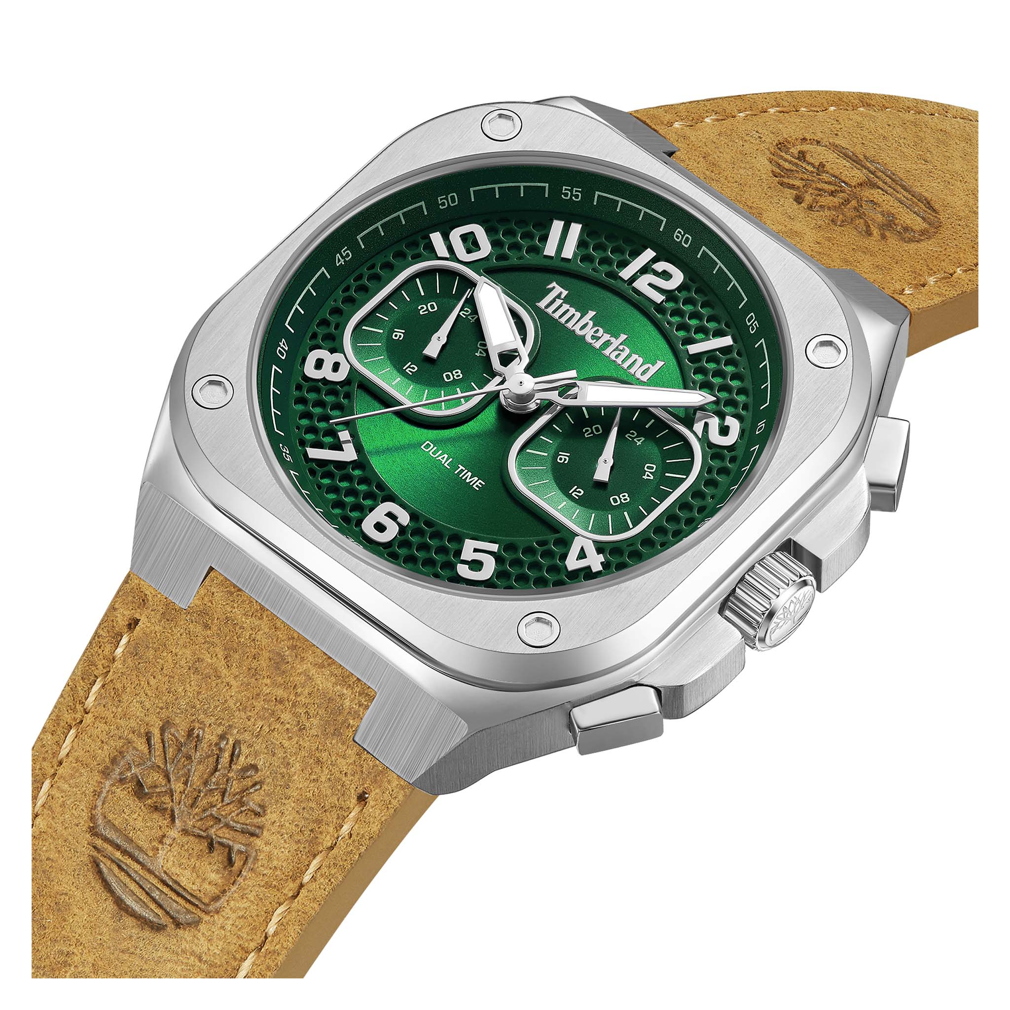 Timberland Tan Leather Green Dial Multi-Function Men's Watch - TDWGF0055002