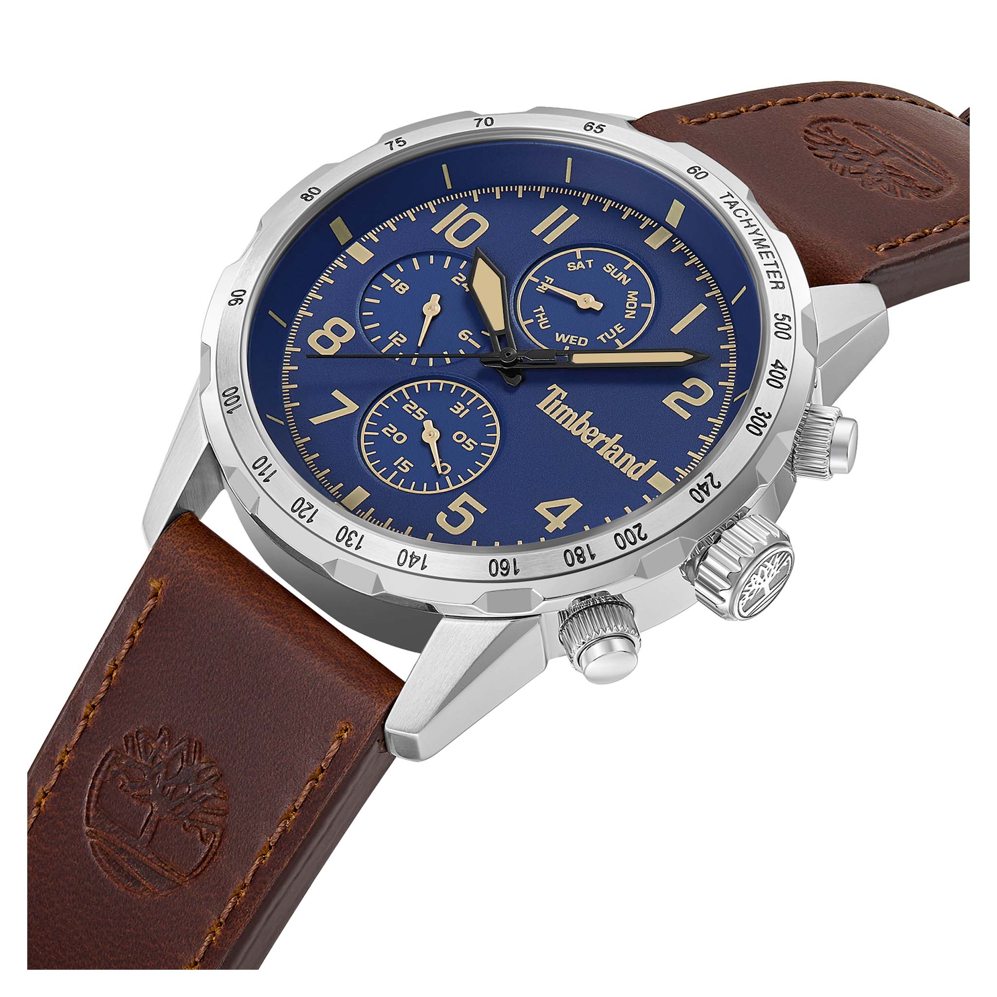 Timberland Brown Leather Blue Dial Multi-function Men's Watch - TDWGF0055401