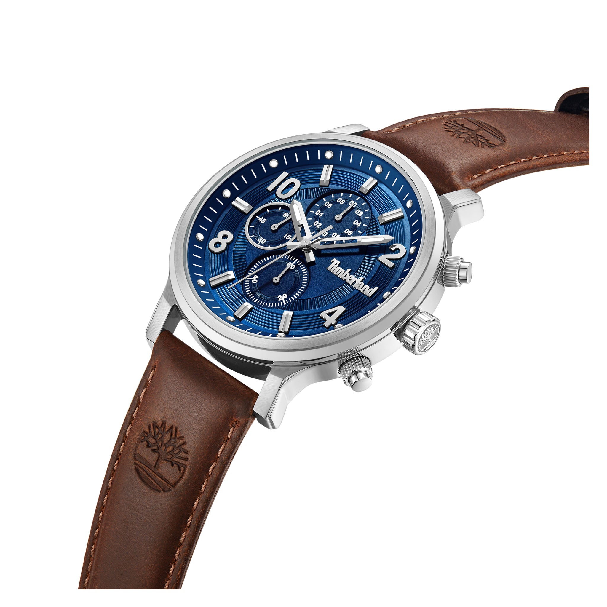 Timberland Brown Leather Blue Dial Chronograph Men's Watch - TDWGF0055702
