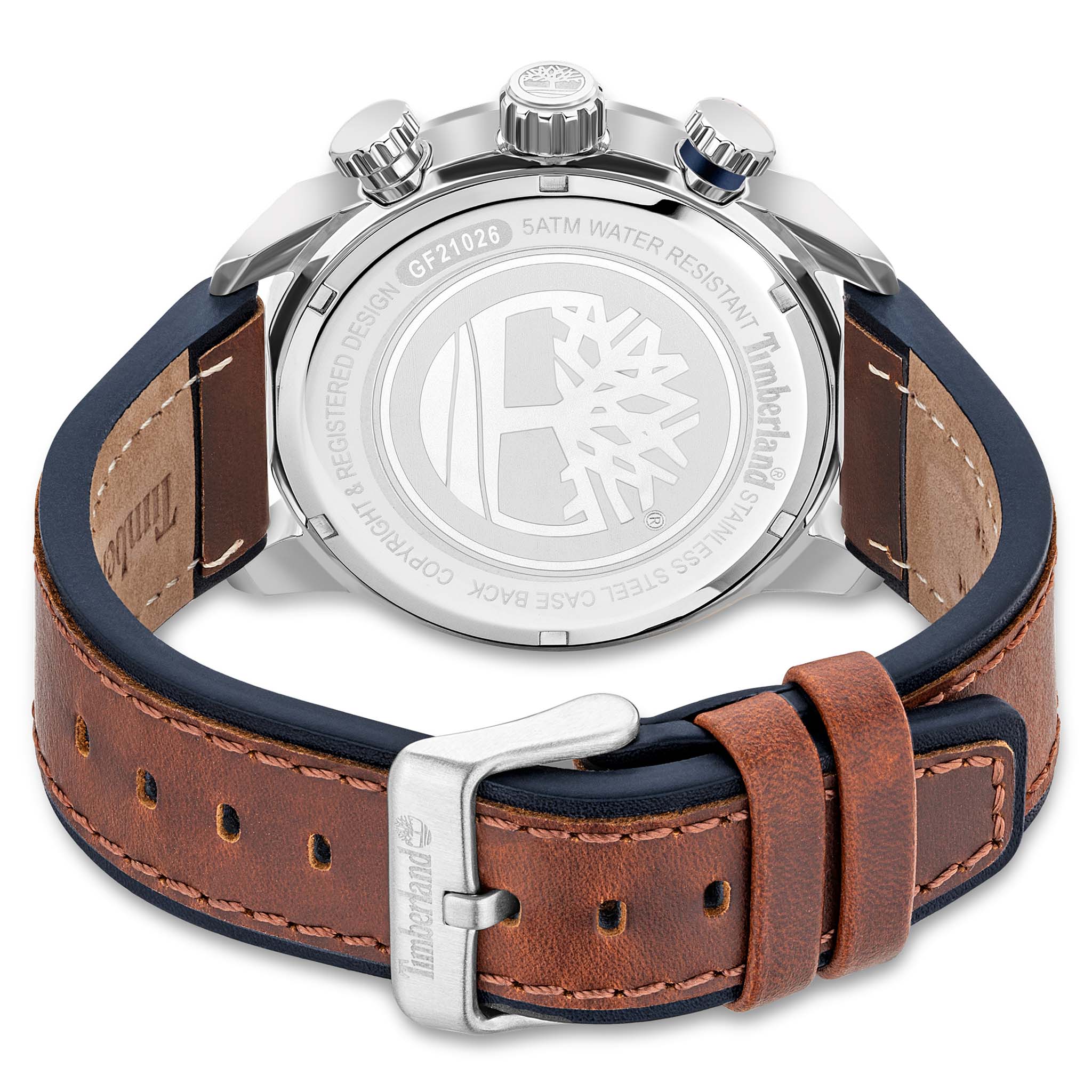 Timberland Dark Brown Leather Blue Dial Chronograph Men's Watch - TDWGF2102602