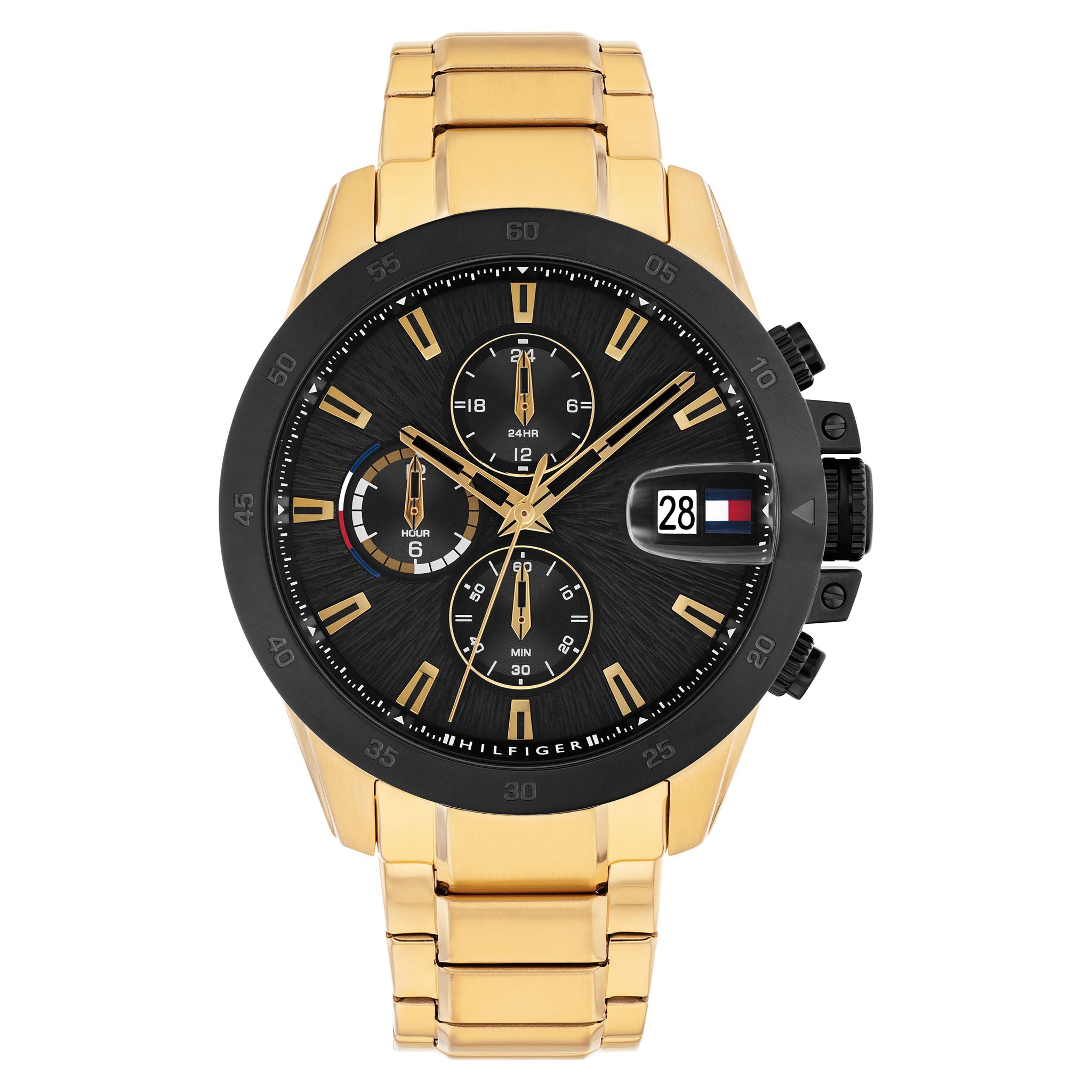 Tommy Hilfiger Gold Steel Black Dial Multi-function Men's Watch - 1792199