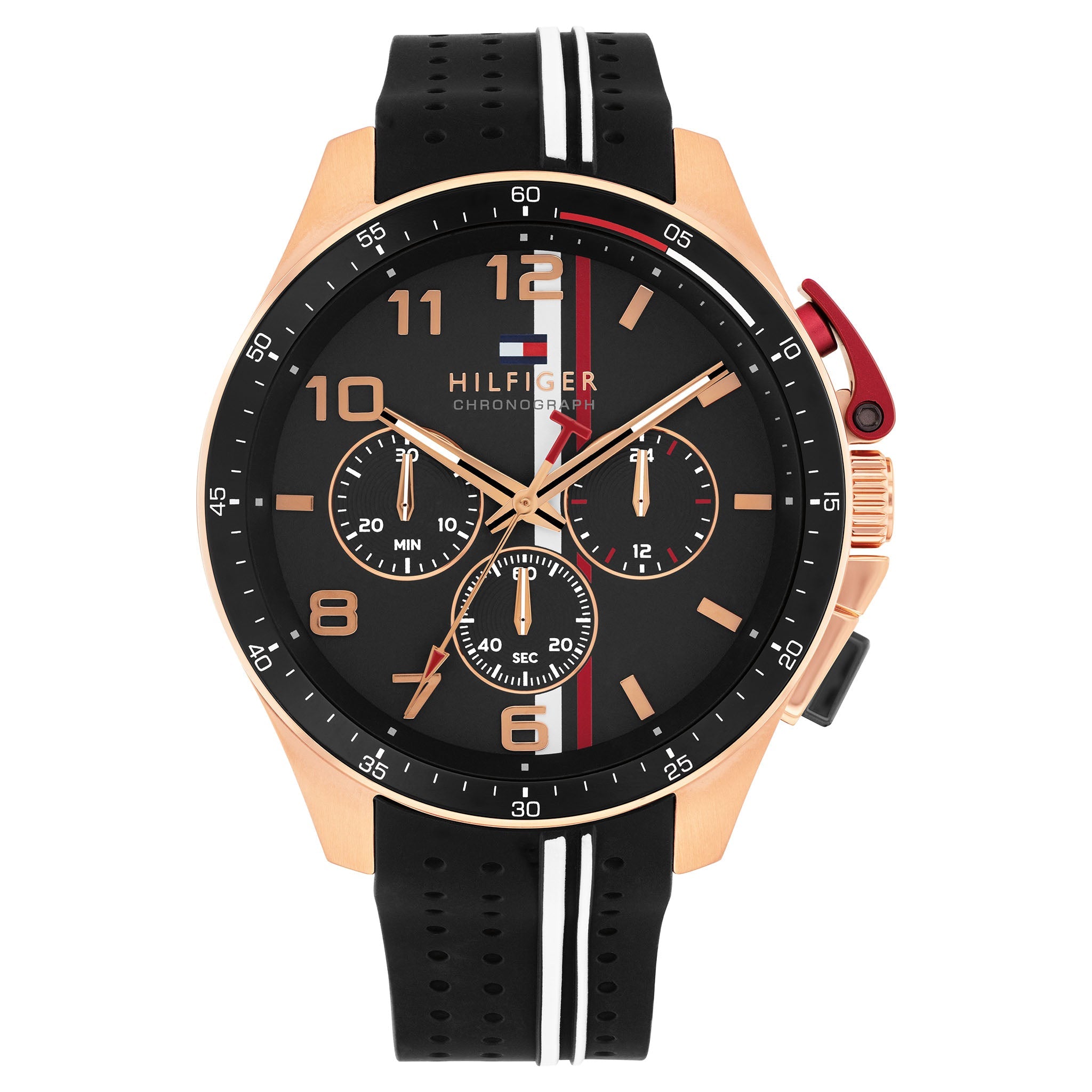 Tommy Hilfiger Black Silicone Black Dial Chronograph Men's Watch - 1710709