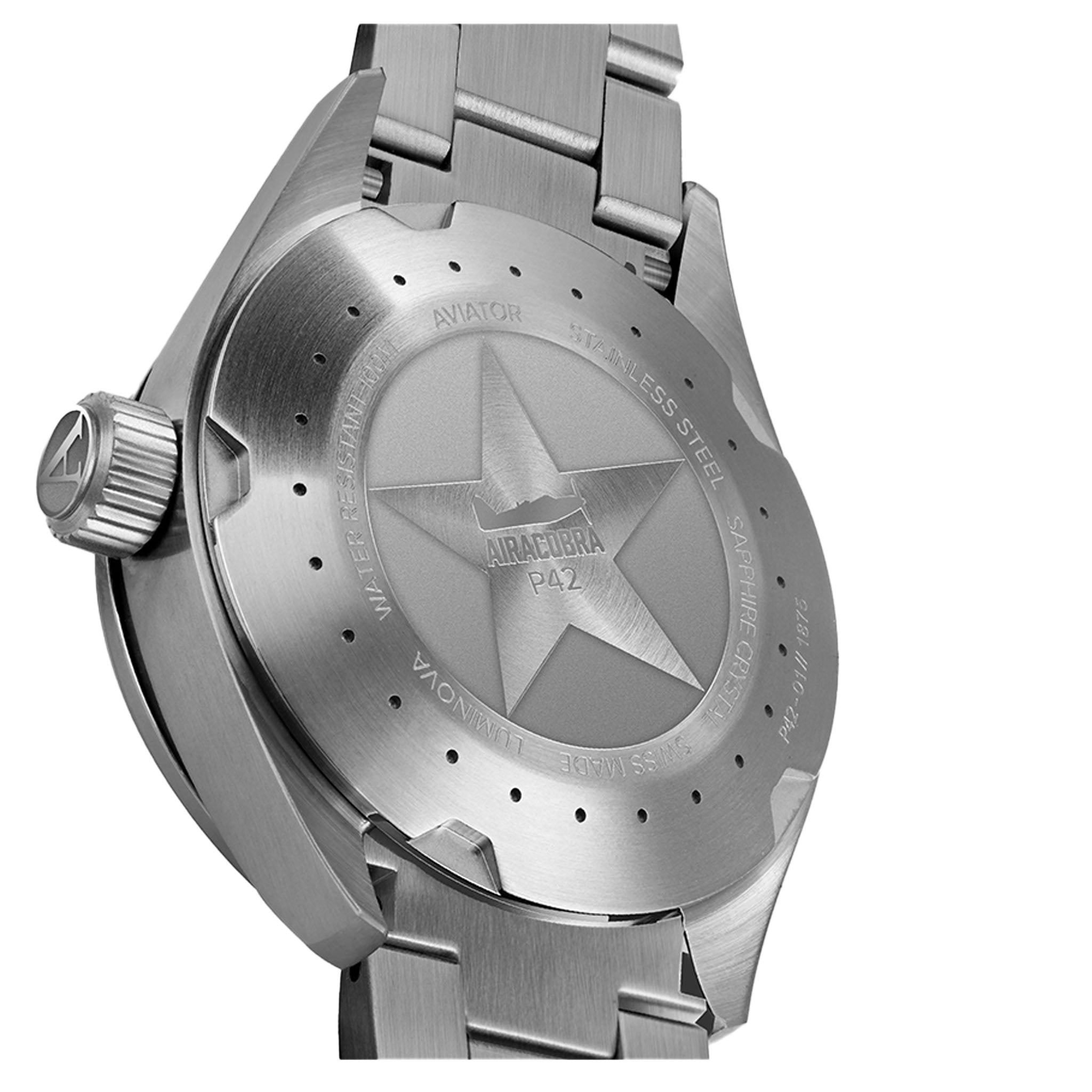 Aviator Silver Steel Blue Dial Swiss Made Men's Watch - V12201495