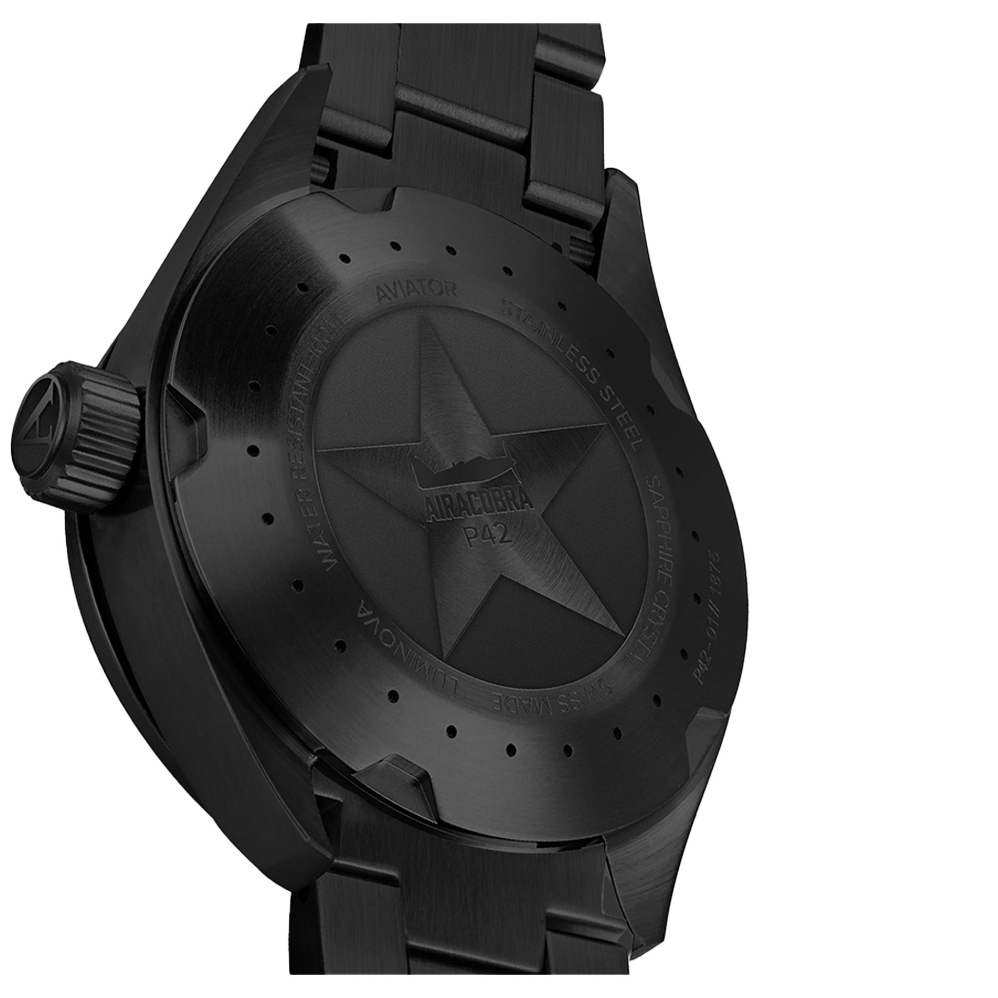 Aviator Black Steel Swiss Made Men's Watch - V12251885